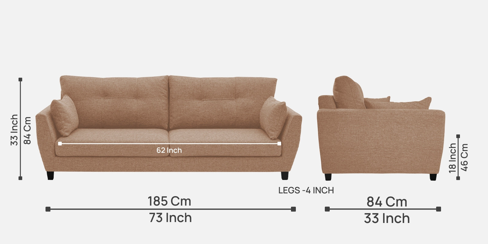 Mario Fabric 3 Seater Sofa In Cosmic Beige Colour - Febonic Living