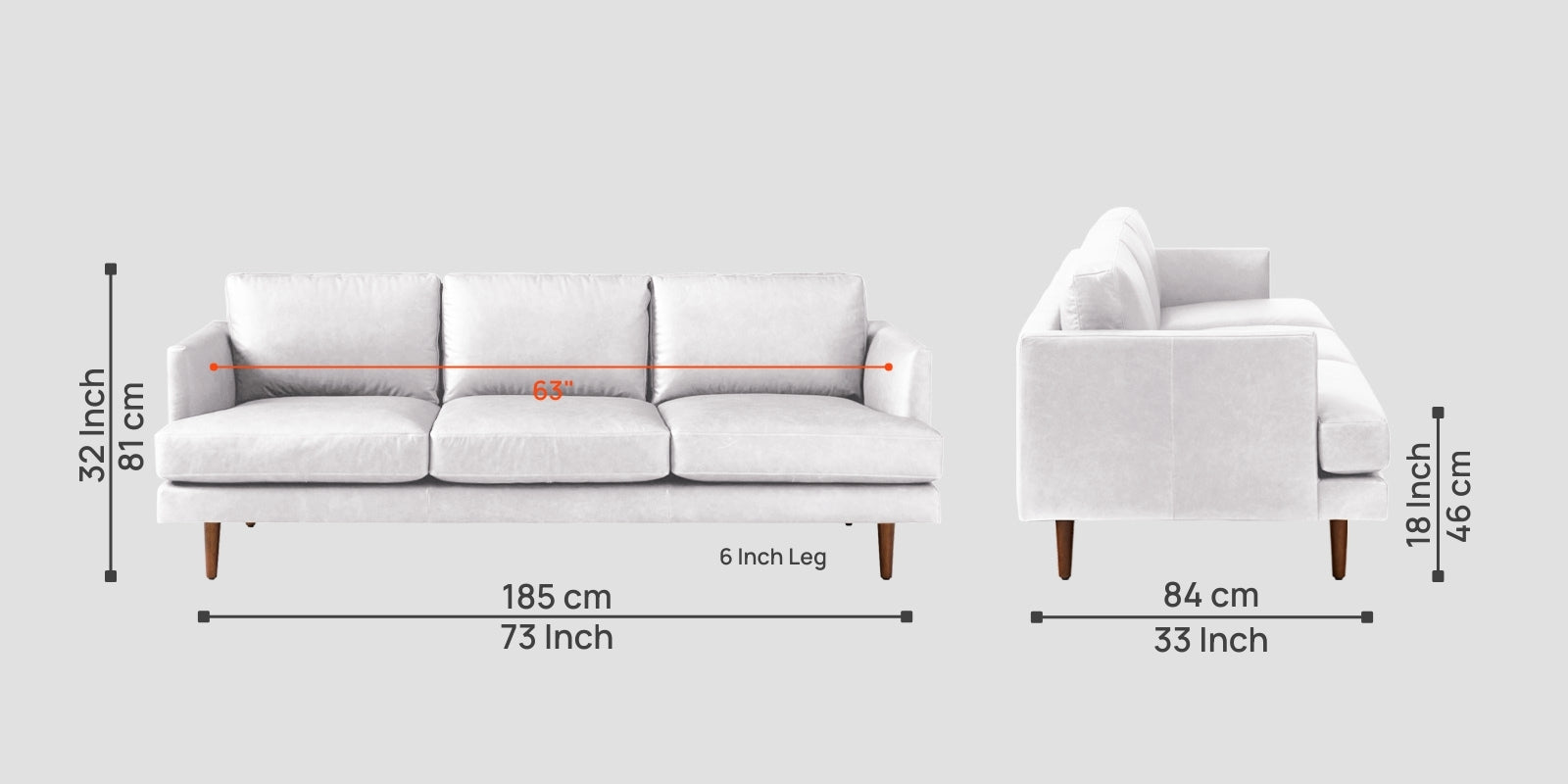 Sterio Leatherette 3 Seater Sofa In Cream White Colour - Febonic Living
