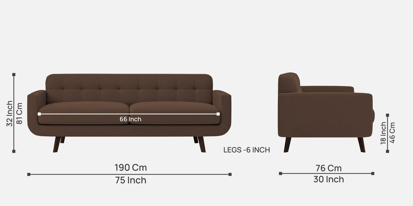 Marsela Fabric 3 Seater Sofa In Ash Brown Colour - Febonic Living