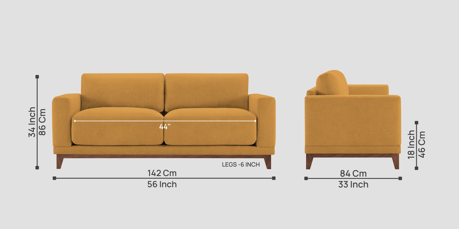 Esha Fabric 2 Seater Sofa In Corn Yellow Colour - Febonic Living