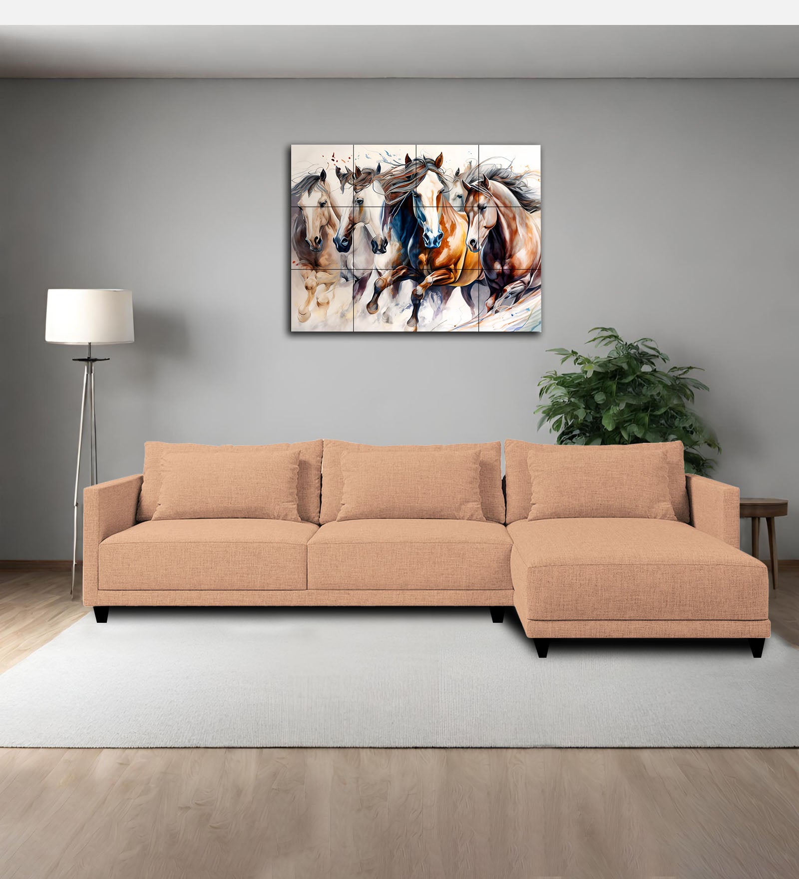 Kera Fabric LHS Sectional Sofa (3+Lounger) In Cosmic Beige Colour - Febonic Living