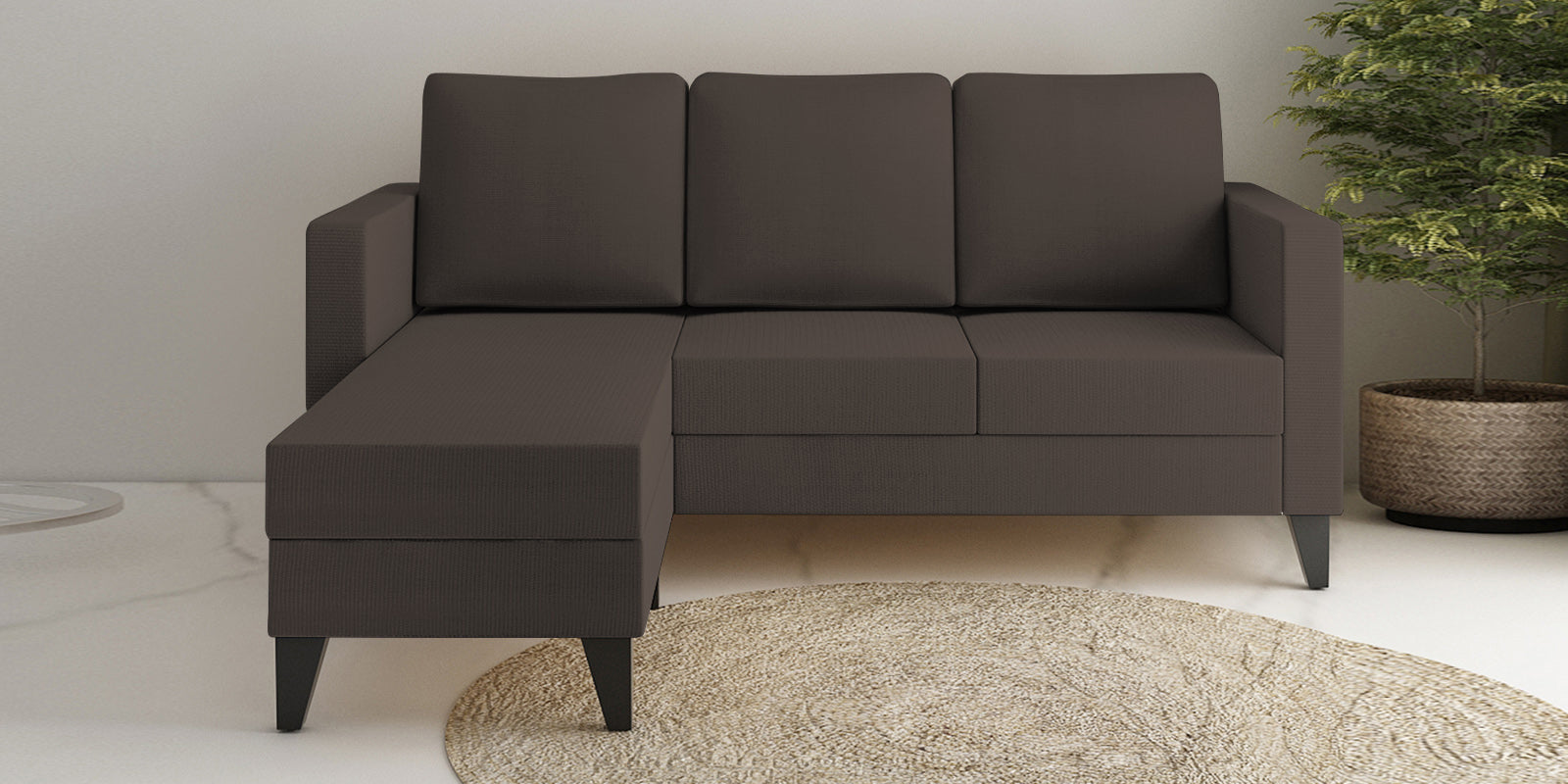 Nori Fabric RHS Sectional Sofa (2+Lounger) In Caspa Brown Colour - Febonic Living
