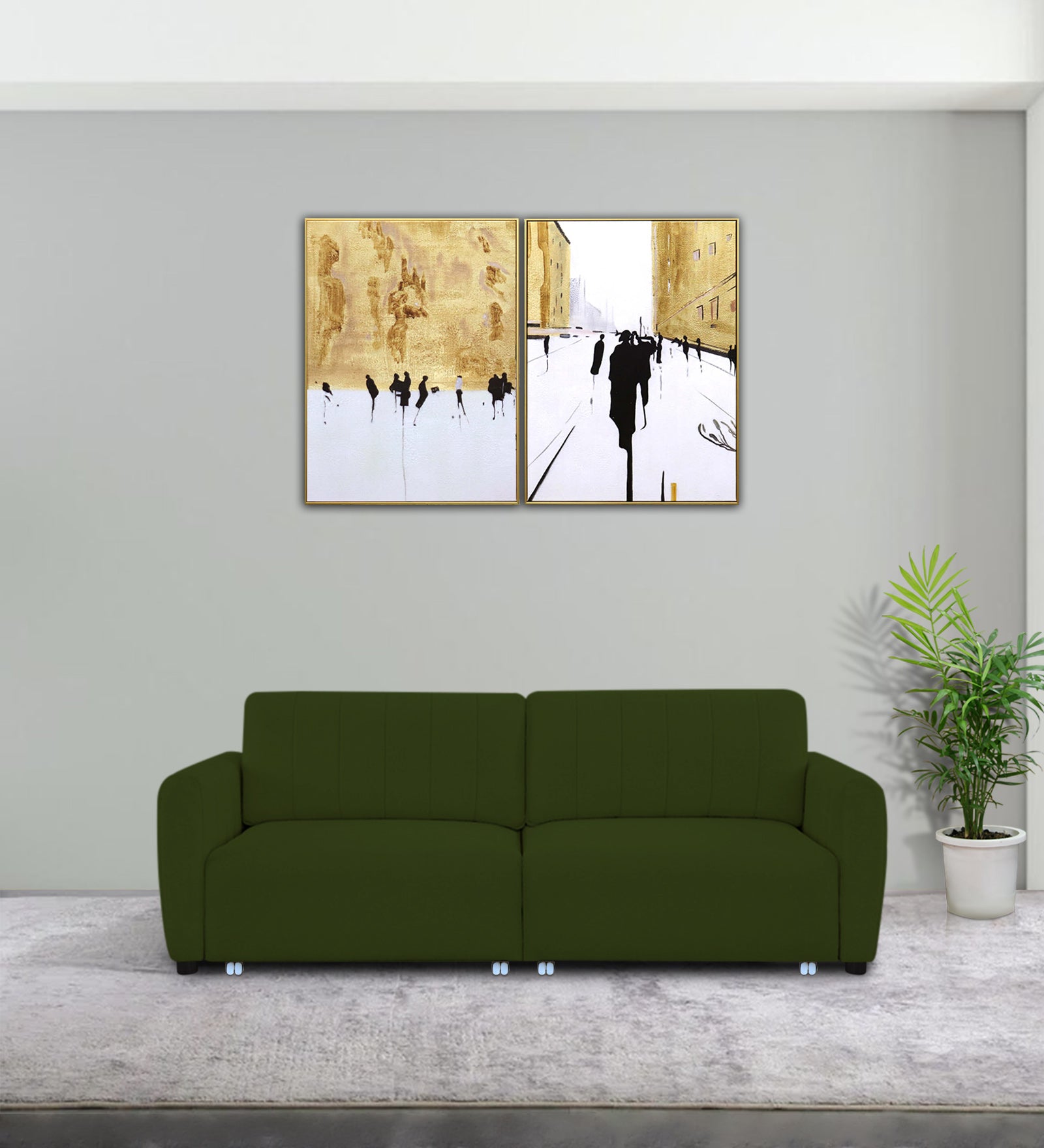 Vima Fabric 3 Seater Pull Out Sofa Cum Bed In Olive Green Colour - Febonic Living