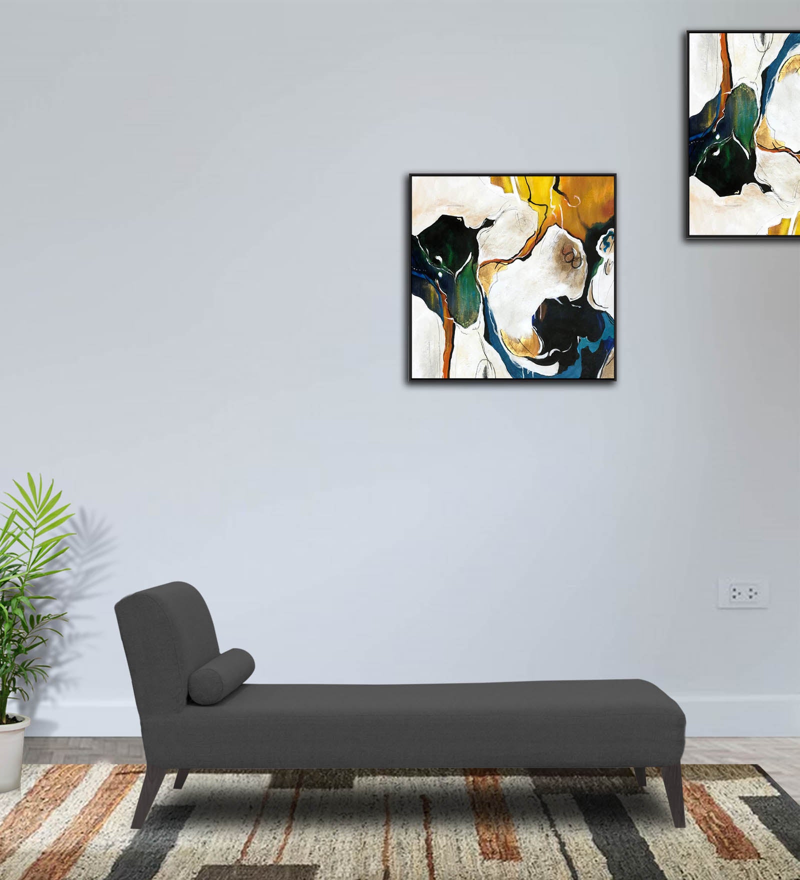 Noce Fabric Armless Chaise Lounger In Charcoal Grey Colour - Febonic Living