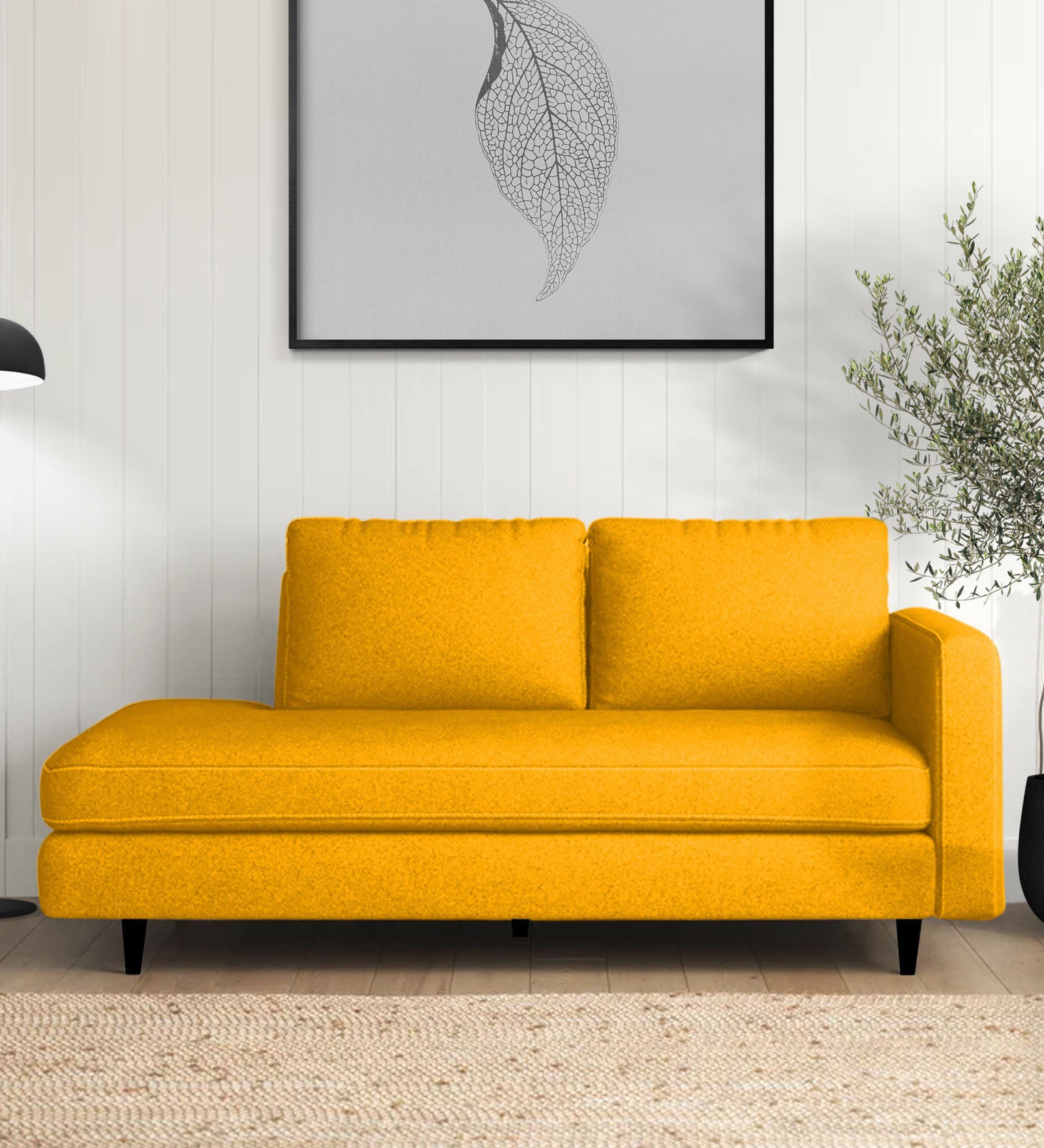 Alitza Fabric LHS Chaise Lounger In Bold Yellow Colour - Febonic Living