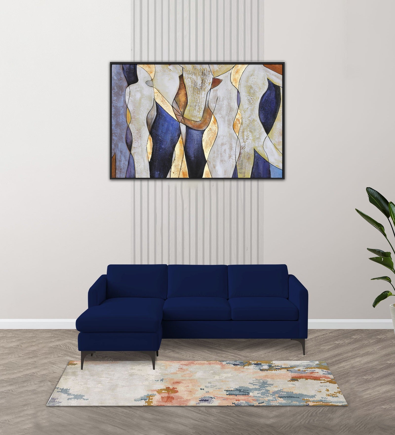 Haru Fabric RHS Sectional Sofa (2+Lounger) In Imperial Blue Colour - Febonic Living