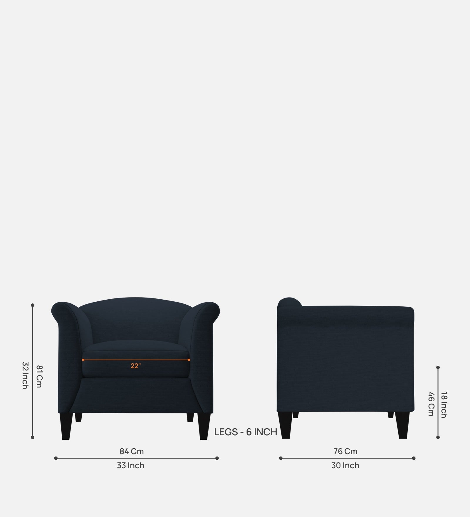 Kimber Fabric 1 Seater Sofa in Denim Blue Colour