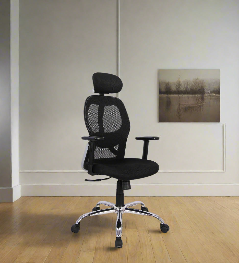 Foxy Breathable Mesh Ergonomic Chair with Adjustable Lumbar Support In Coco Black Colour - Febonic Living