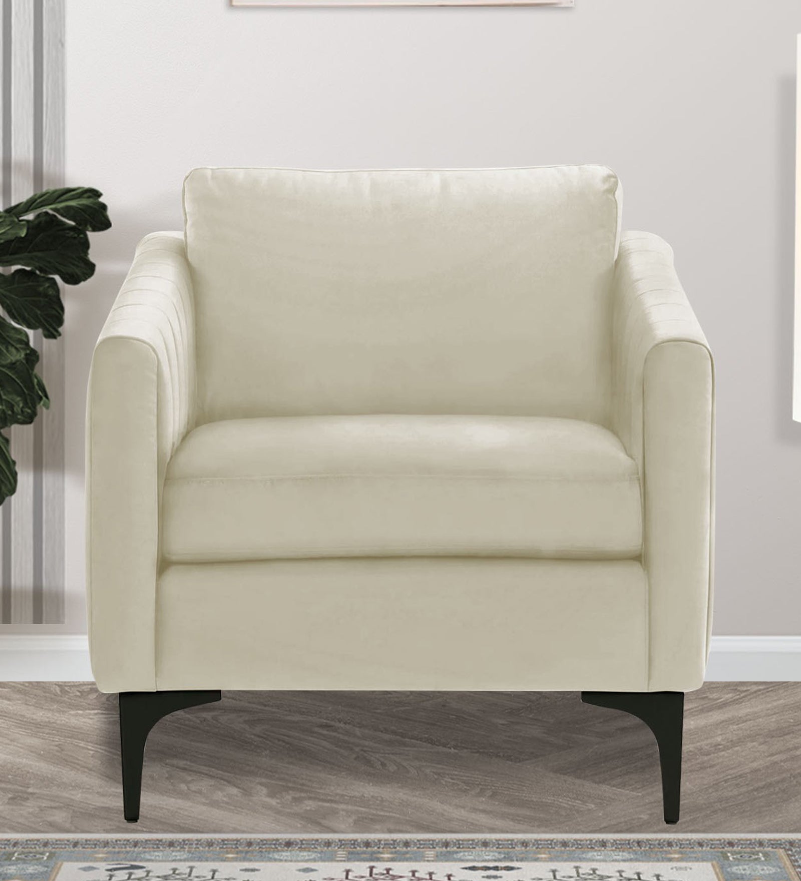 Haru Velvet 1 Seater Sofa In Warm White Colour - Febonic Living