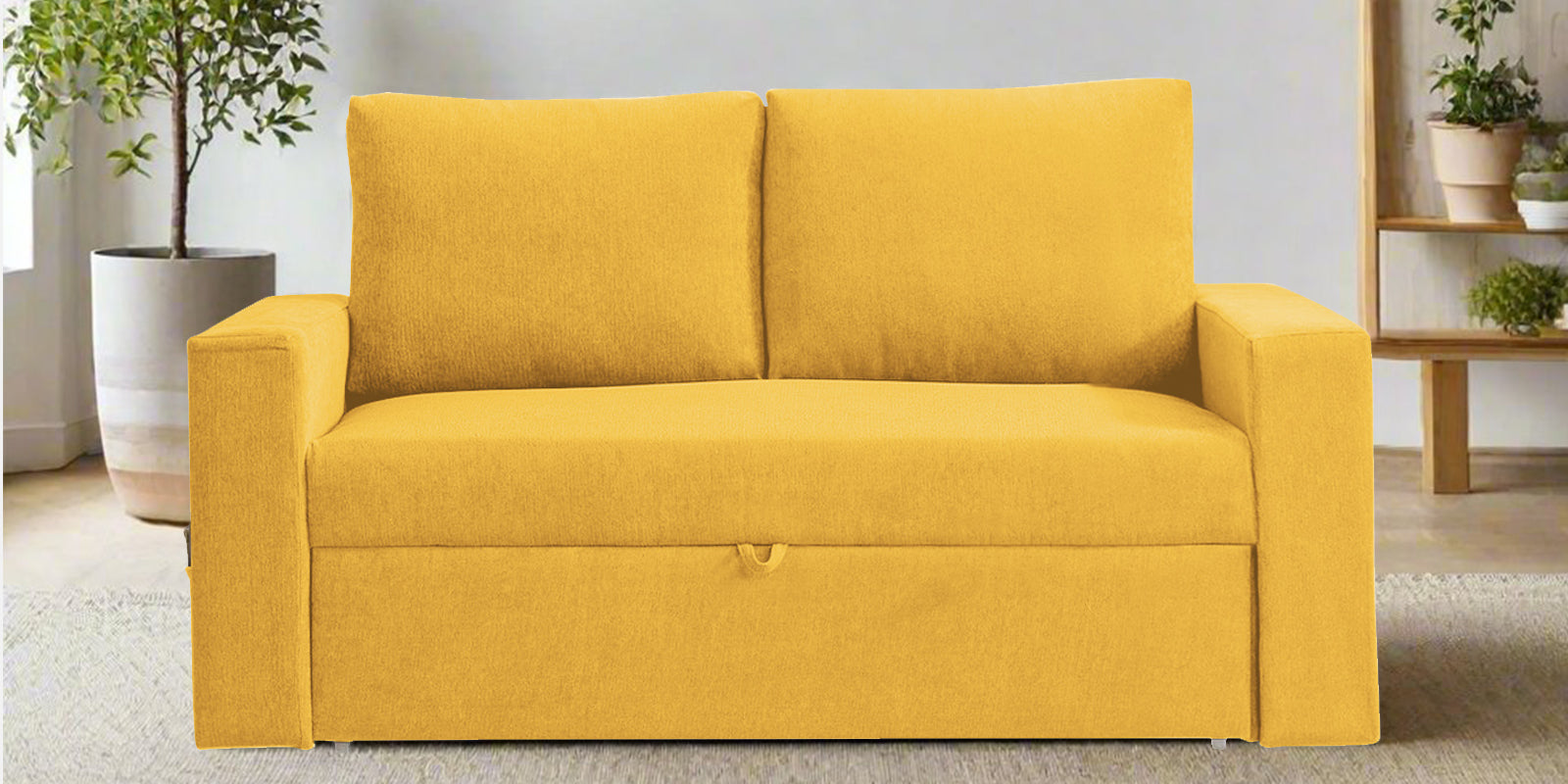 Kara Fabric 2 Seater Pull Out Sofa Cum Bed In Bold Yellow Colour - Febonic Living