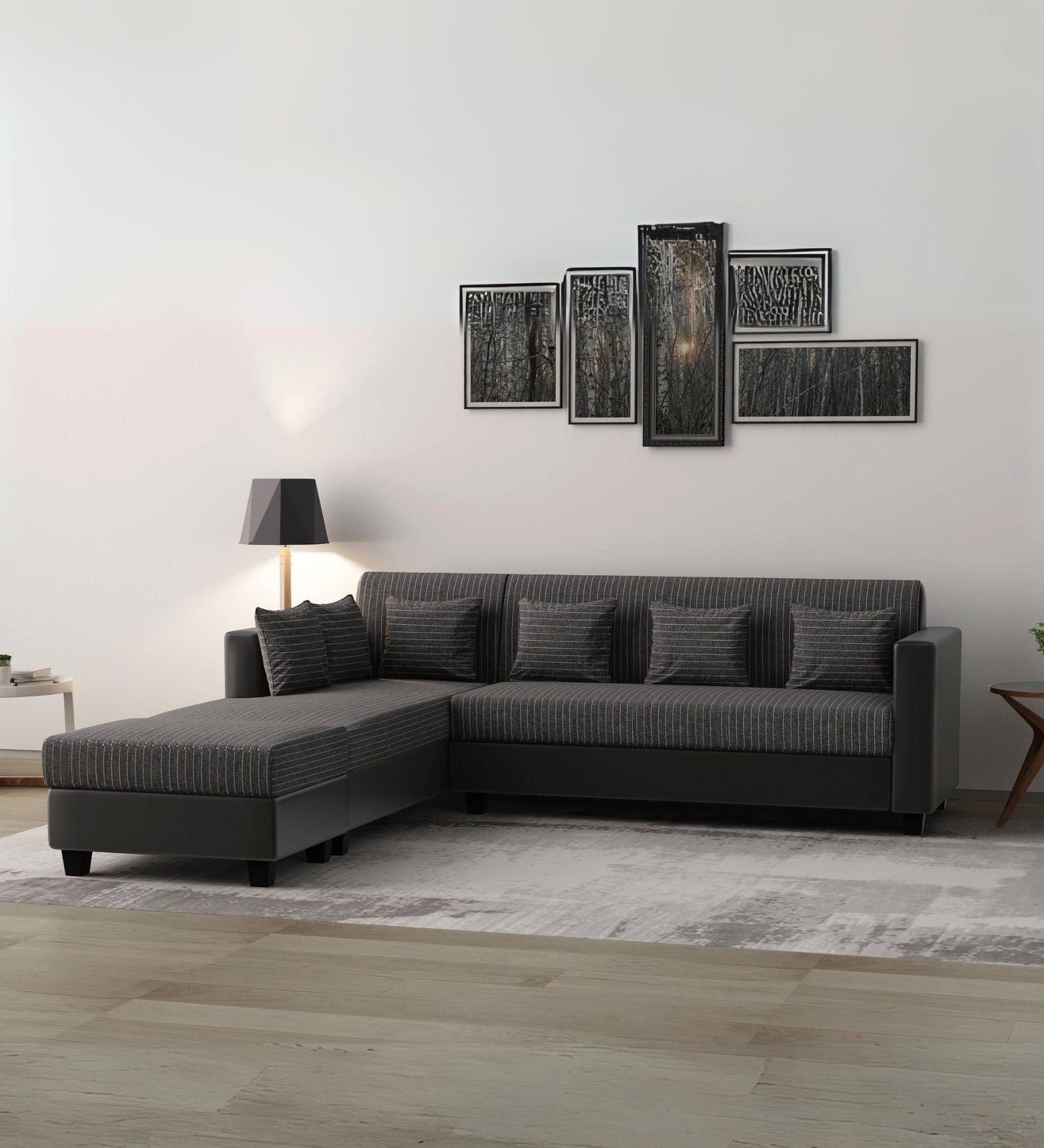 Baley Fabric RHS Sectional Sofa (3+Lounger) In Lama Black Colour - Febonic Living