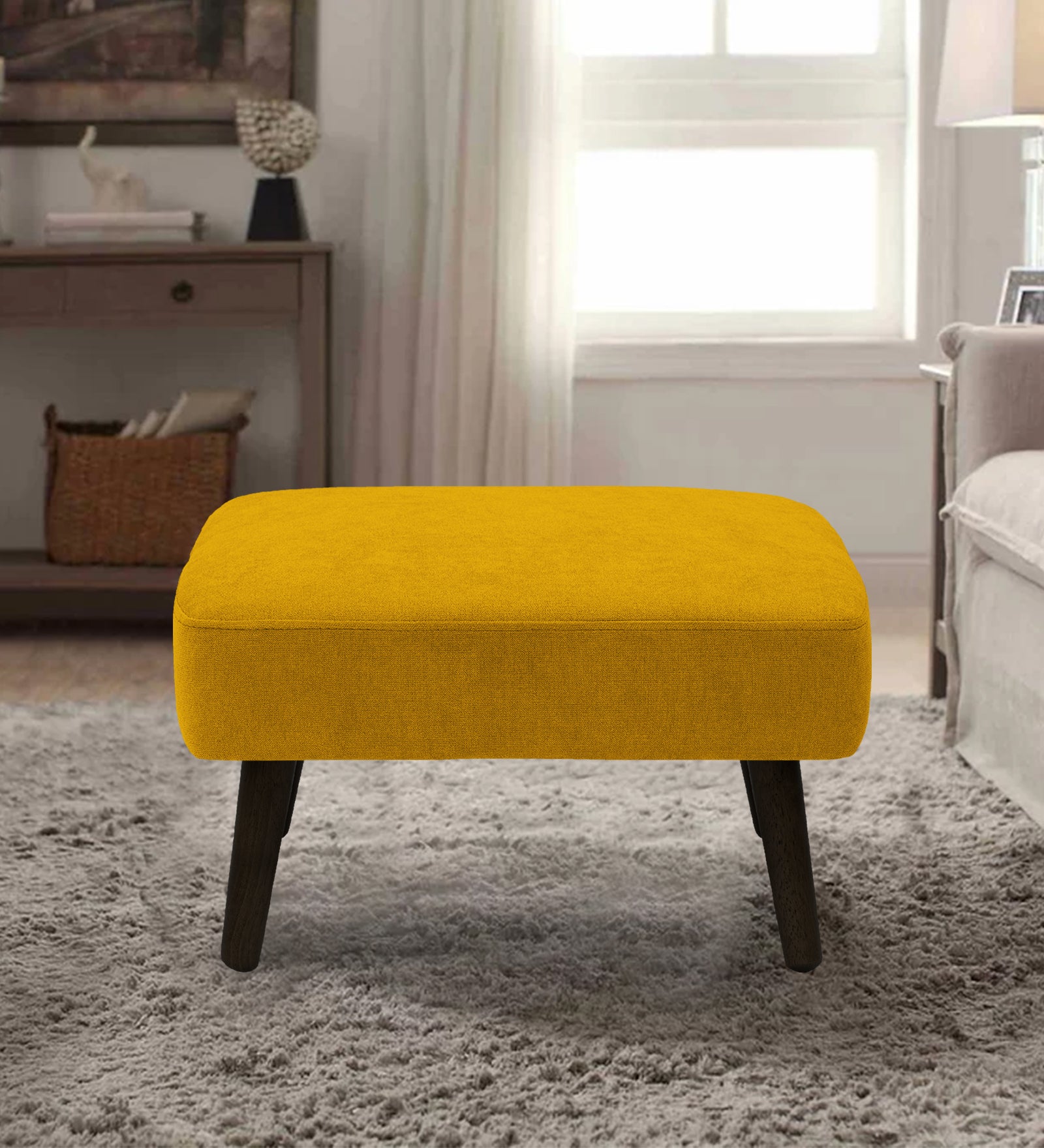 Luke Fabric Foot Stool In Bold Yellow Colour - Febonic Living
