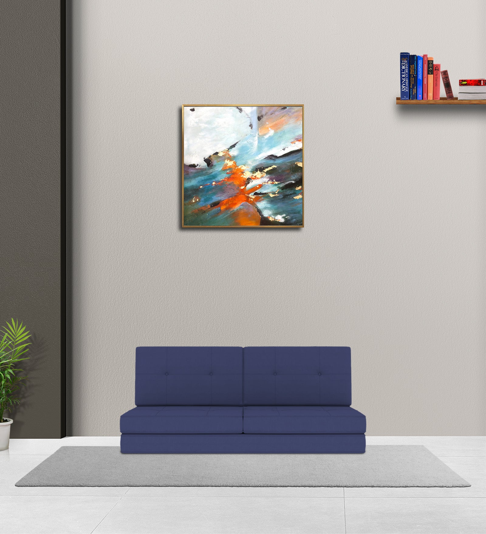 Cora Fabric 2 Seater Foldable Sofa Cum Bed In Denim Blue Colour - Febonic Living