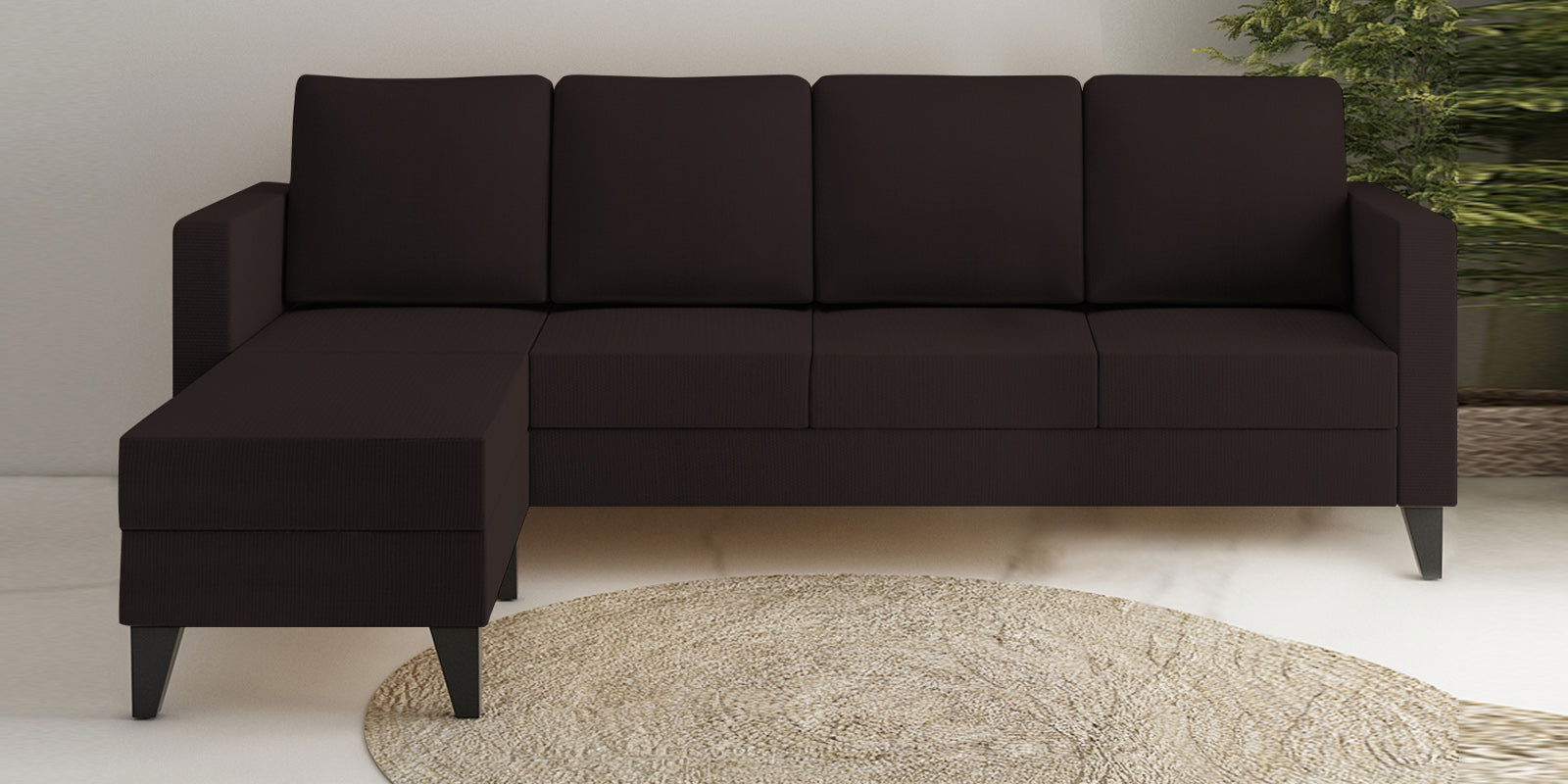 Nori Fabric RHS Sectional Sofa (3+Lounger) In Dark Brown Colour - Febonic Living