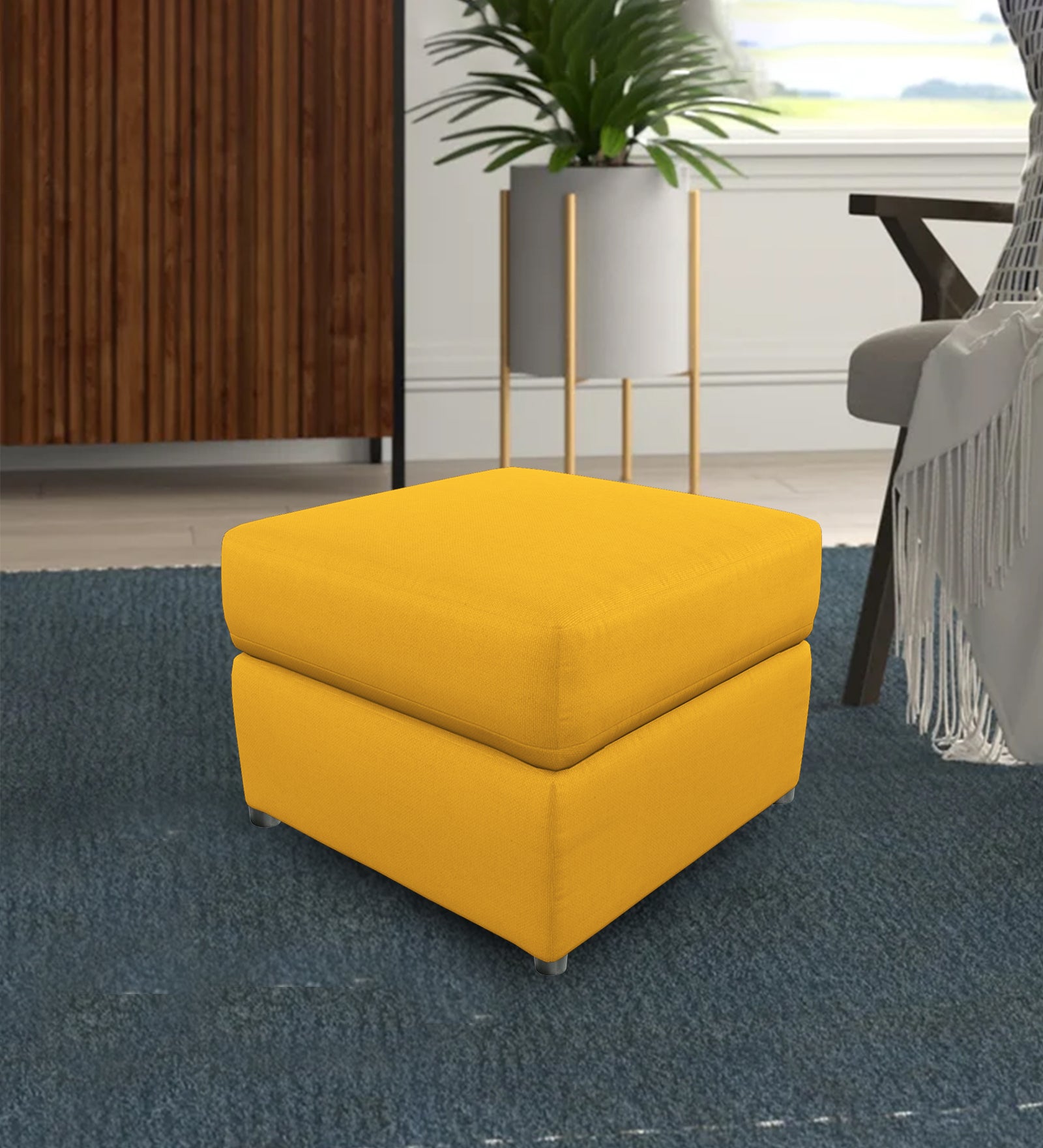 Penny Fabric Ottoman In Bold Yellow Colour With Storage - Febonic Living