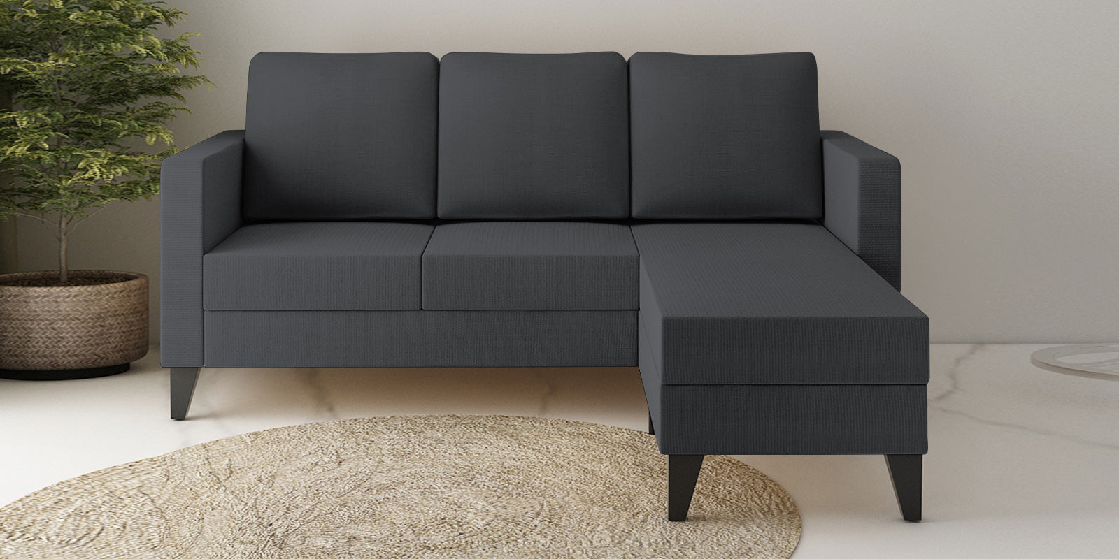 Nori Fabric LHS Sectional Sofa (2+Lounger) In Maba Grey Colour - Febonic Living