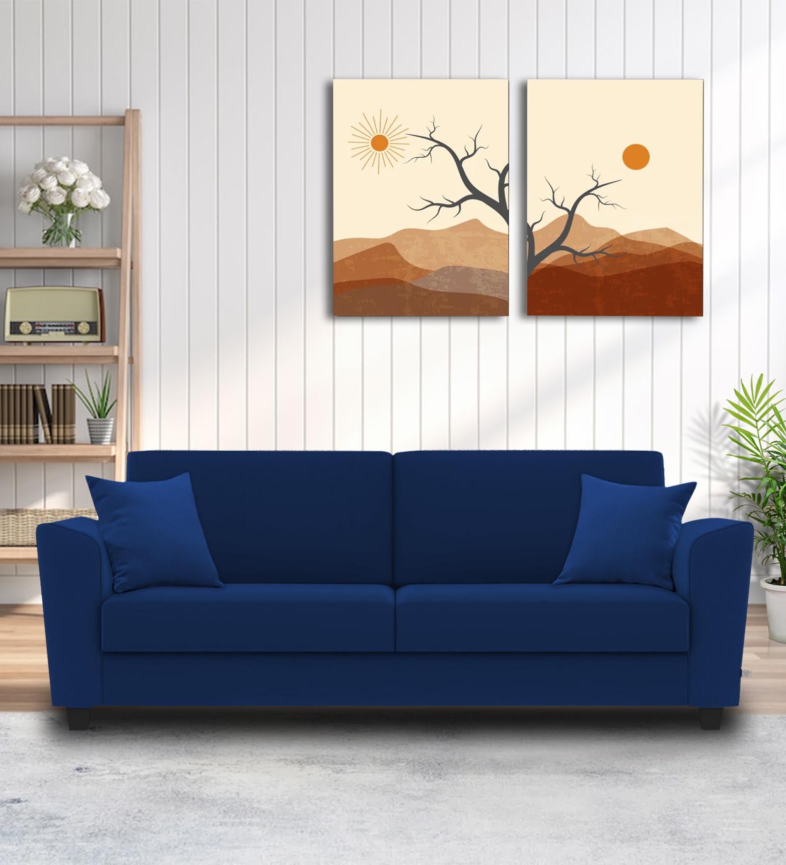 Daku Fabric 3 Seater Sofa In Royal Blue Colour - Febonic Living