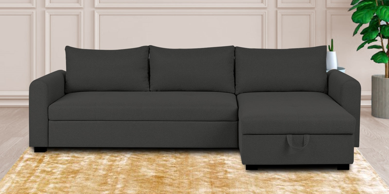 Sigma Fabric LHS Sectional Sofa (3+Lounger) In Charcoal Grey Colour - Febonic Living