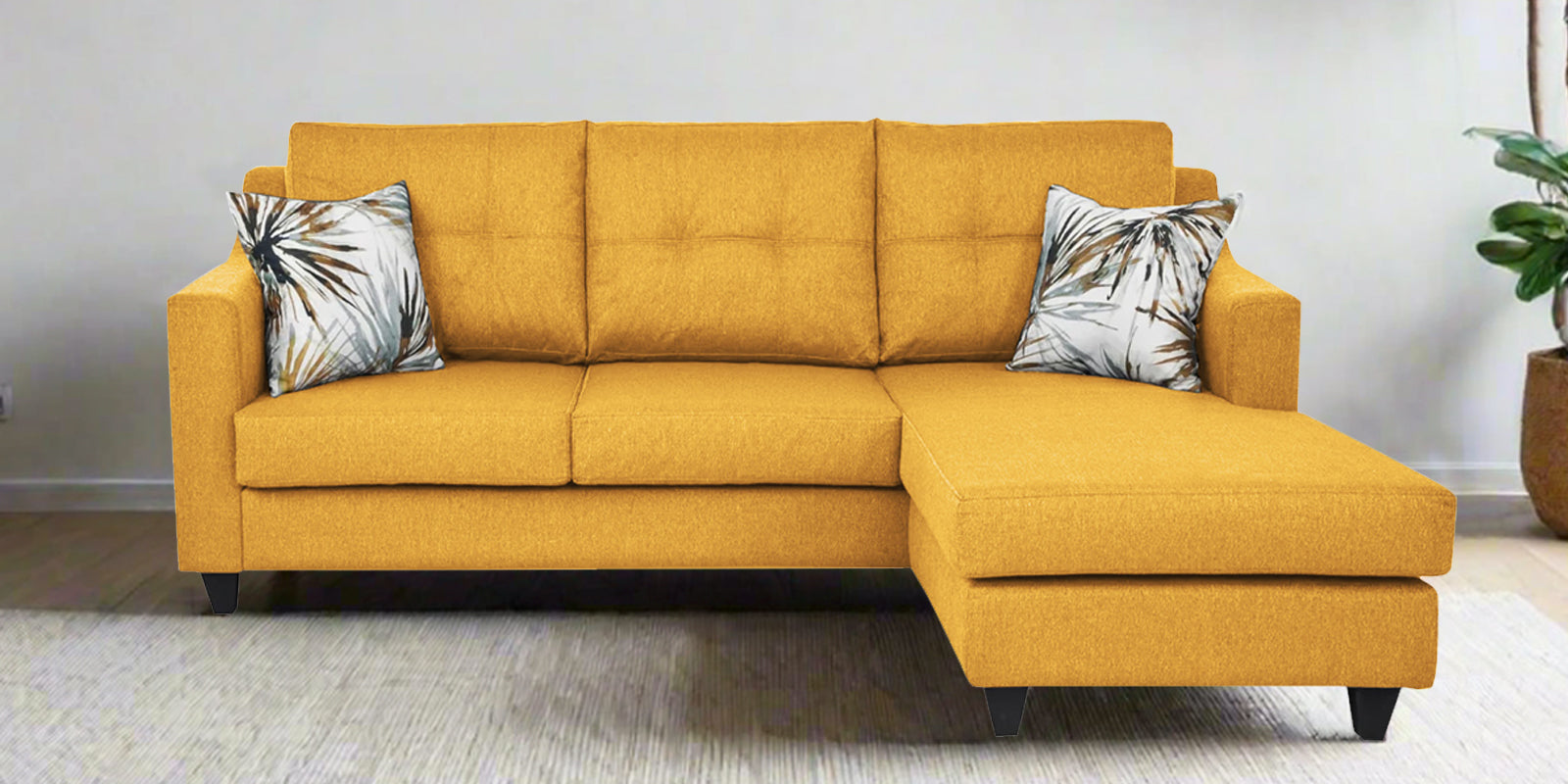 Welly Fabric LHS Sectional Sofa (2+Lounger) In Bold Yellow Colour - Febonic Living