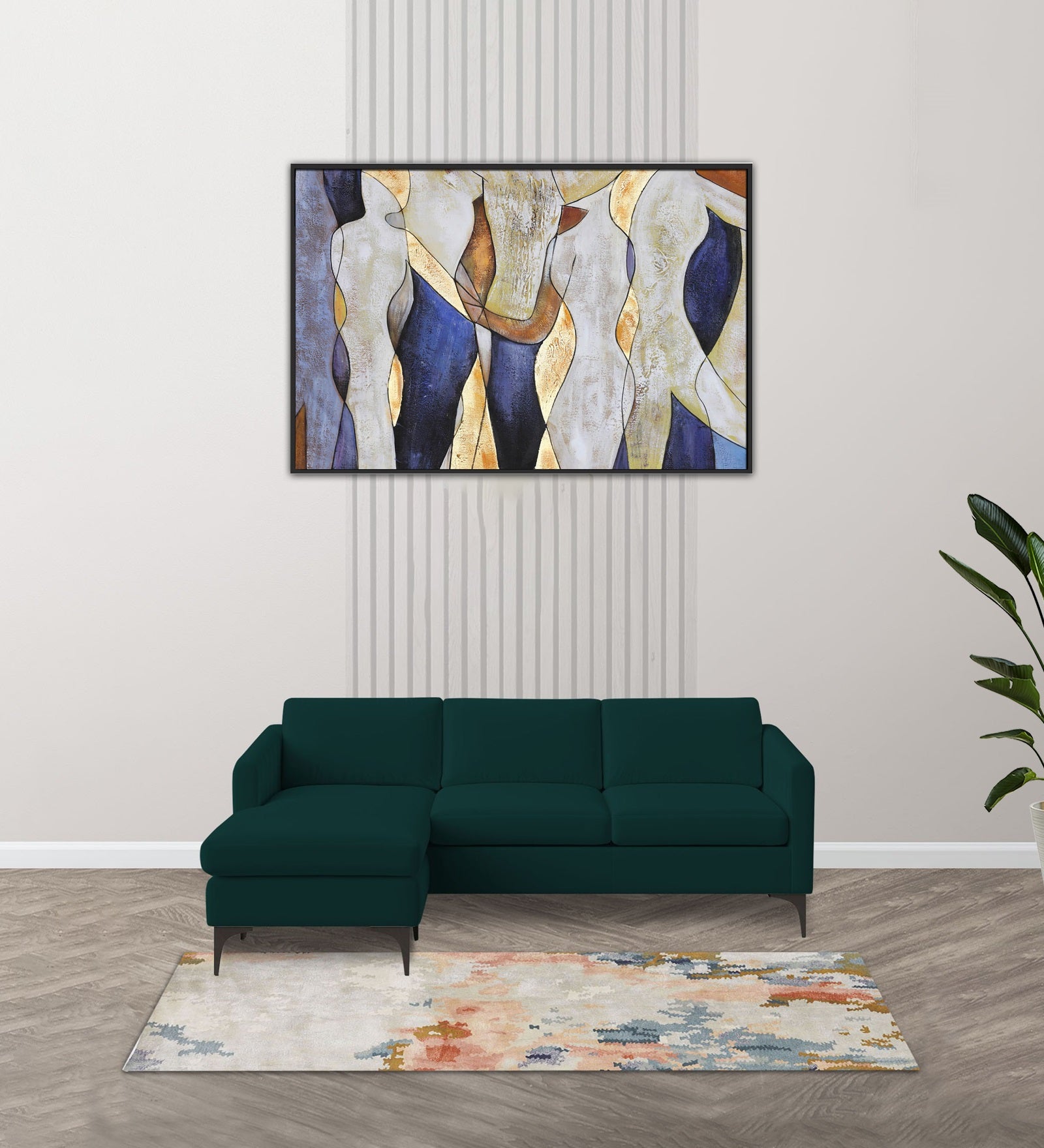 Haru Fabric RHS Sectional Sofa (2+Lounger) In Forest Green Colour - Febonic Living