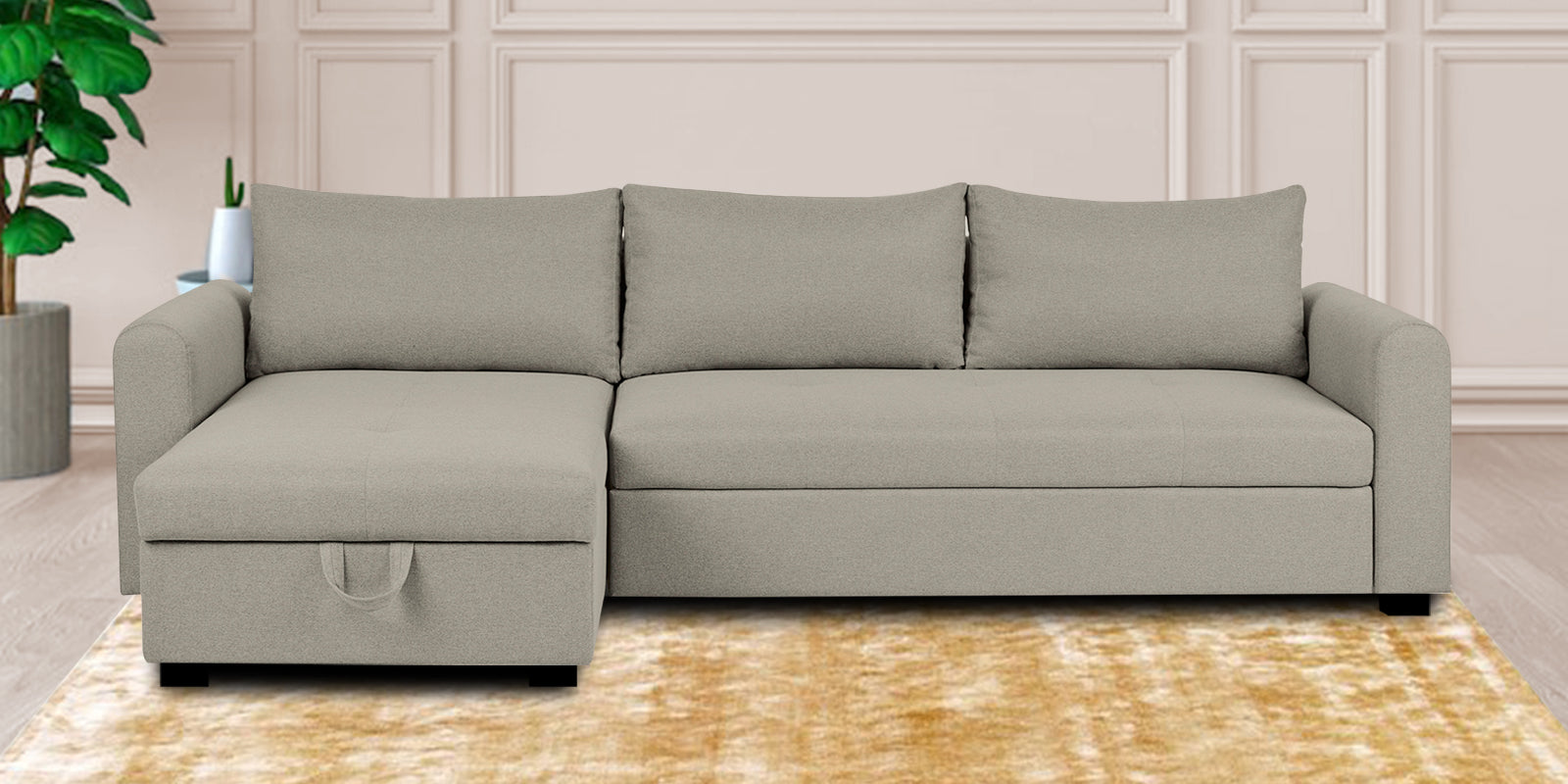 Sigma Fabric RHS Sectional Sofa (3+Lounger) In Ash Grey Colour - Febonic Living