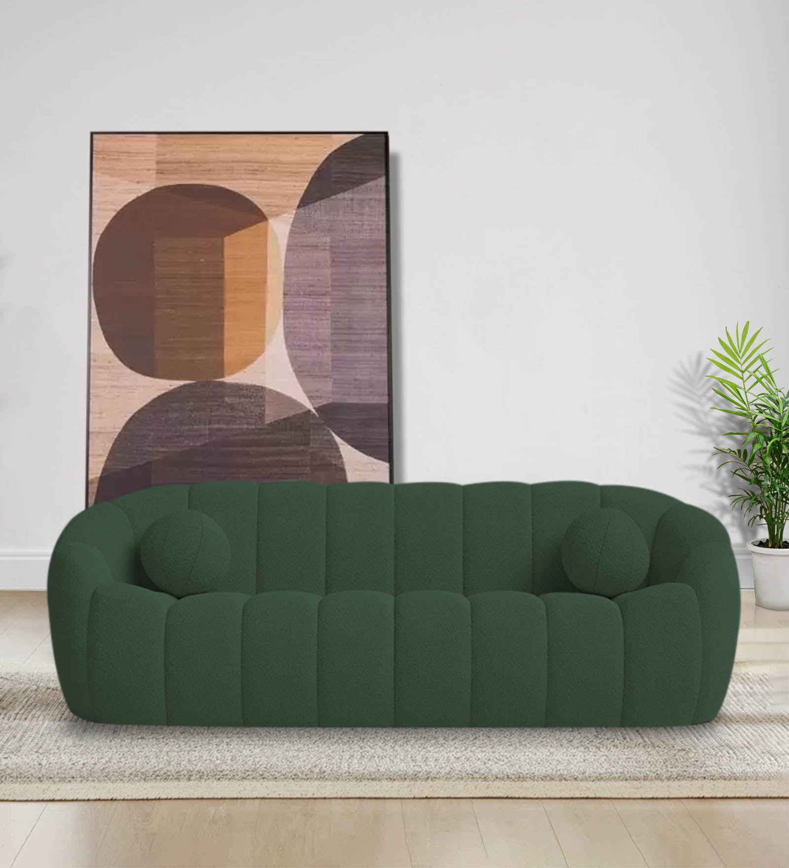 Boucle Fabric 3 Seater Sofa In Bottle Green Colour - Febonic Living