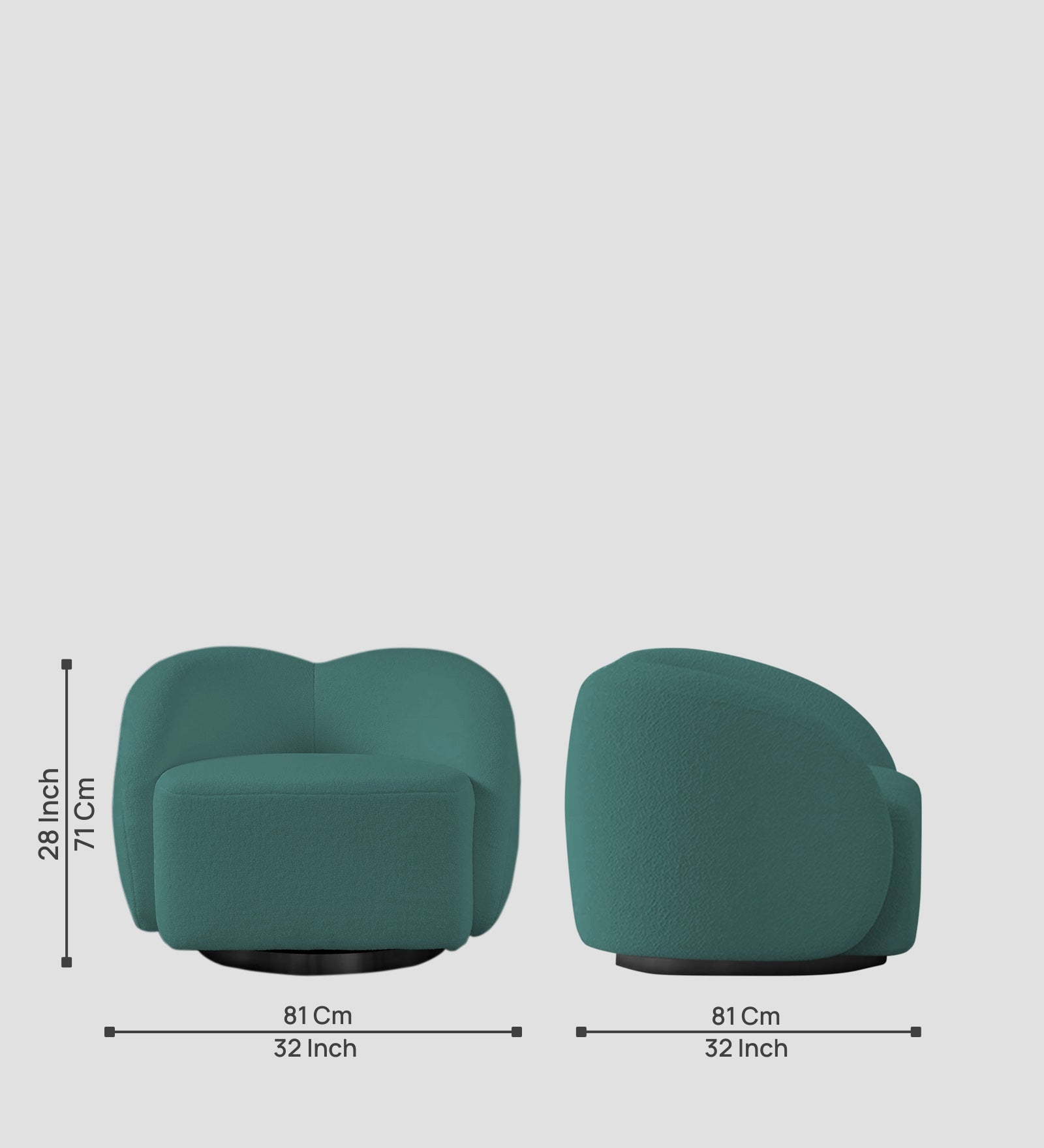 Miles Boucle Fabric Swivel Chair in Bark Green Colour