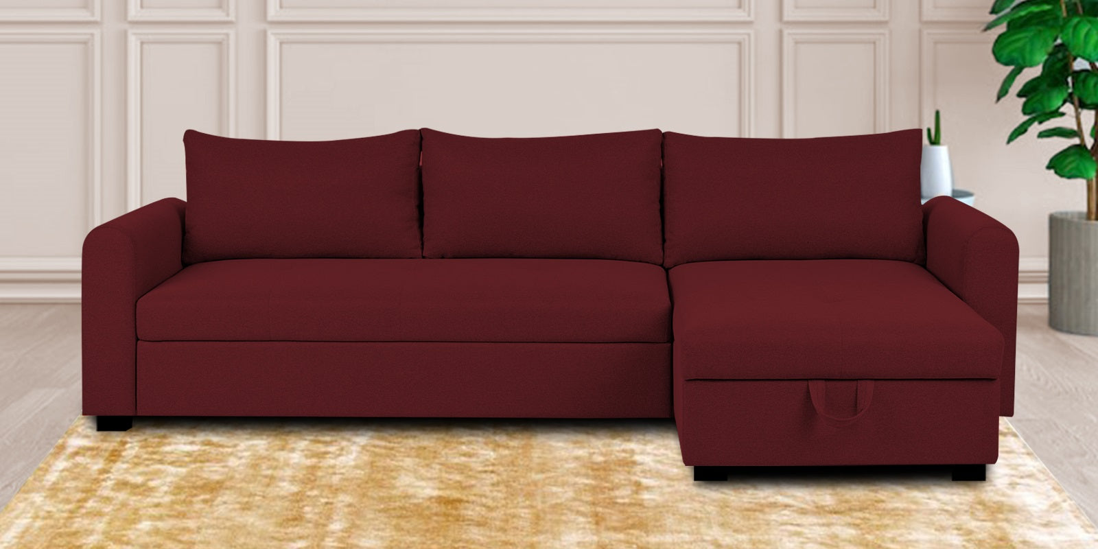 Sigma Fabric LHS Sectional Sofa (3+Lounger) In Blood Maroon Colour - Febonic Living