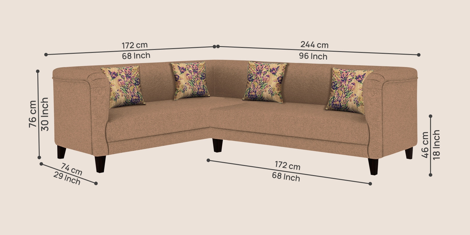 Niki Fabric Corner Sofa In Cosmic Beige Colour - Febonic Living