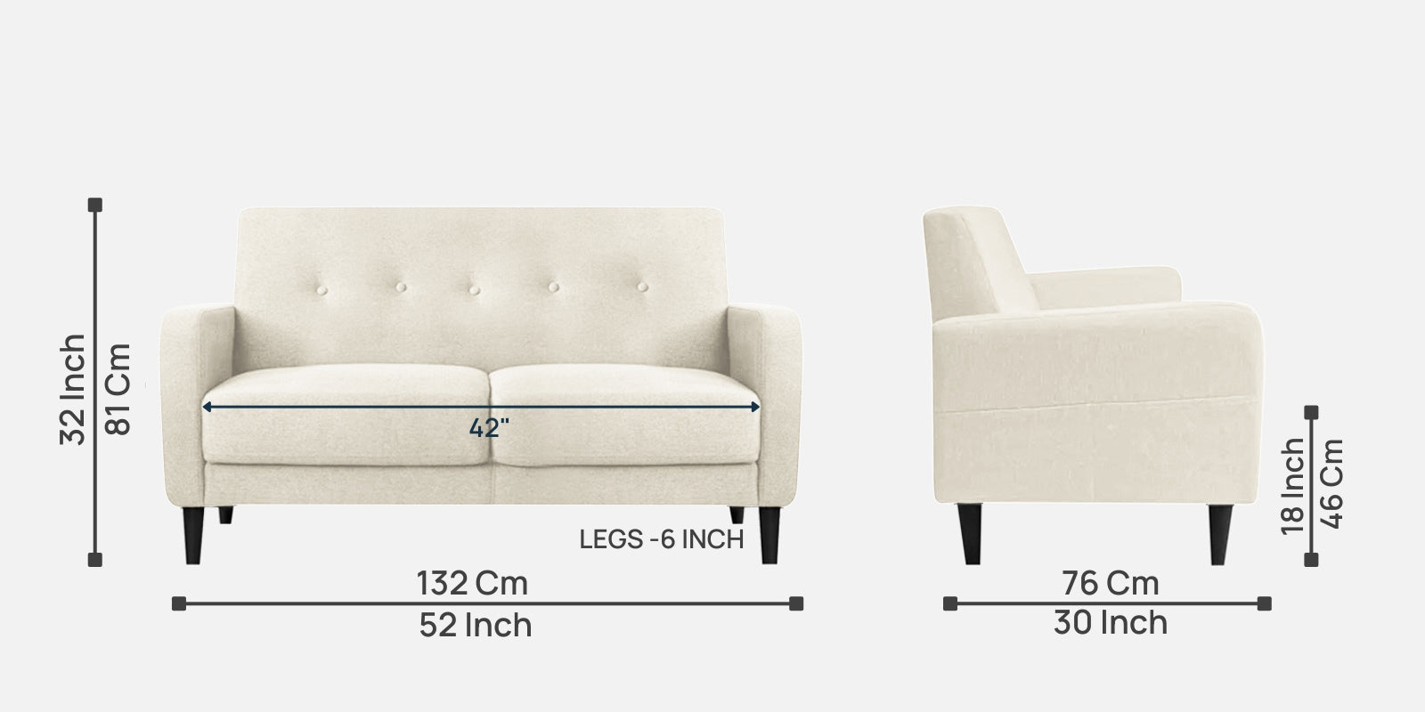 Marq Fabric 2 Seater Sofa In Ivory Cream Colour - Febonic Living