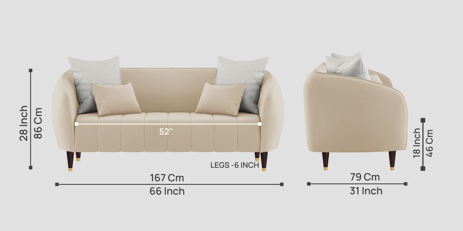 Hairo Velvet 2 Seater Sofa In Cream Beige Colour - Febonic Living
