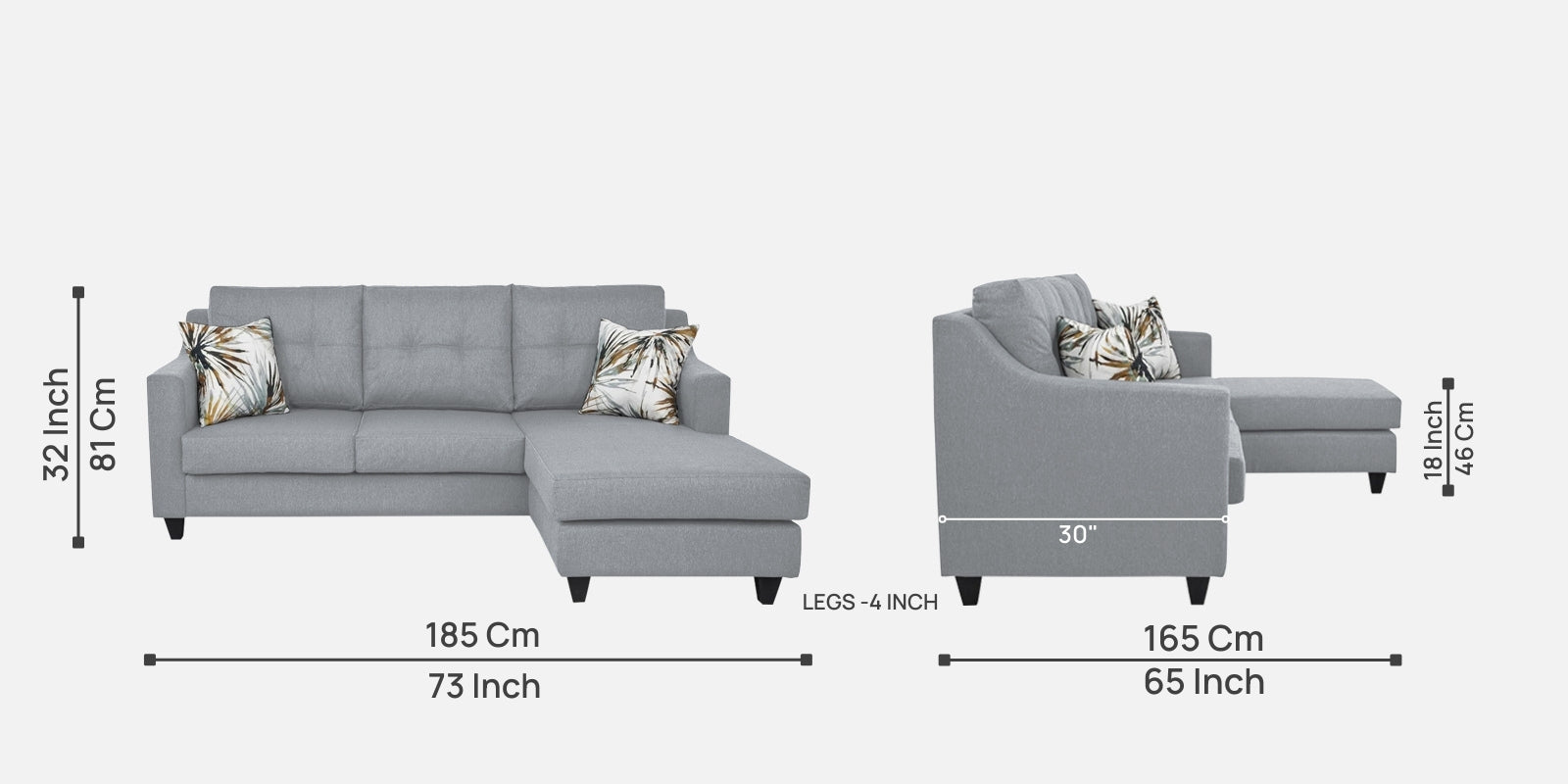Welly Fabric LHS Sectional Sofa (2+Lounger) In Coin Grey Colour