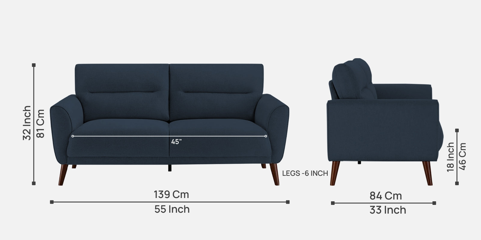 Castro Fabric 2 Seater Sofa In Denim Blue Colour - Febonic Living