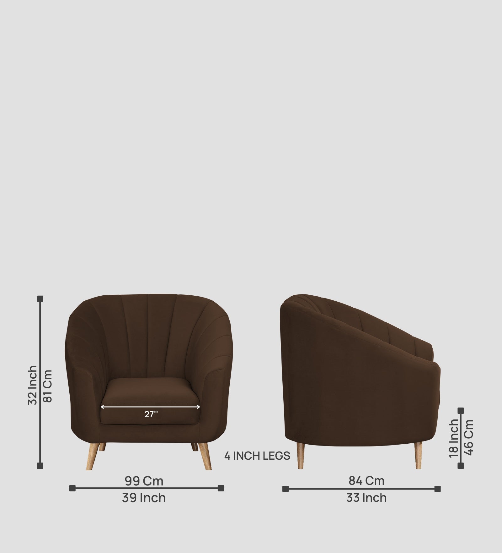 Kaylee Velvet 1 Seater Sofa In Chocolate Brown Colour - Febonic Living