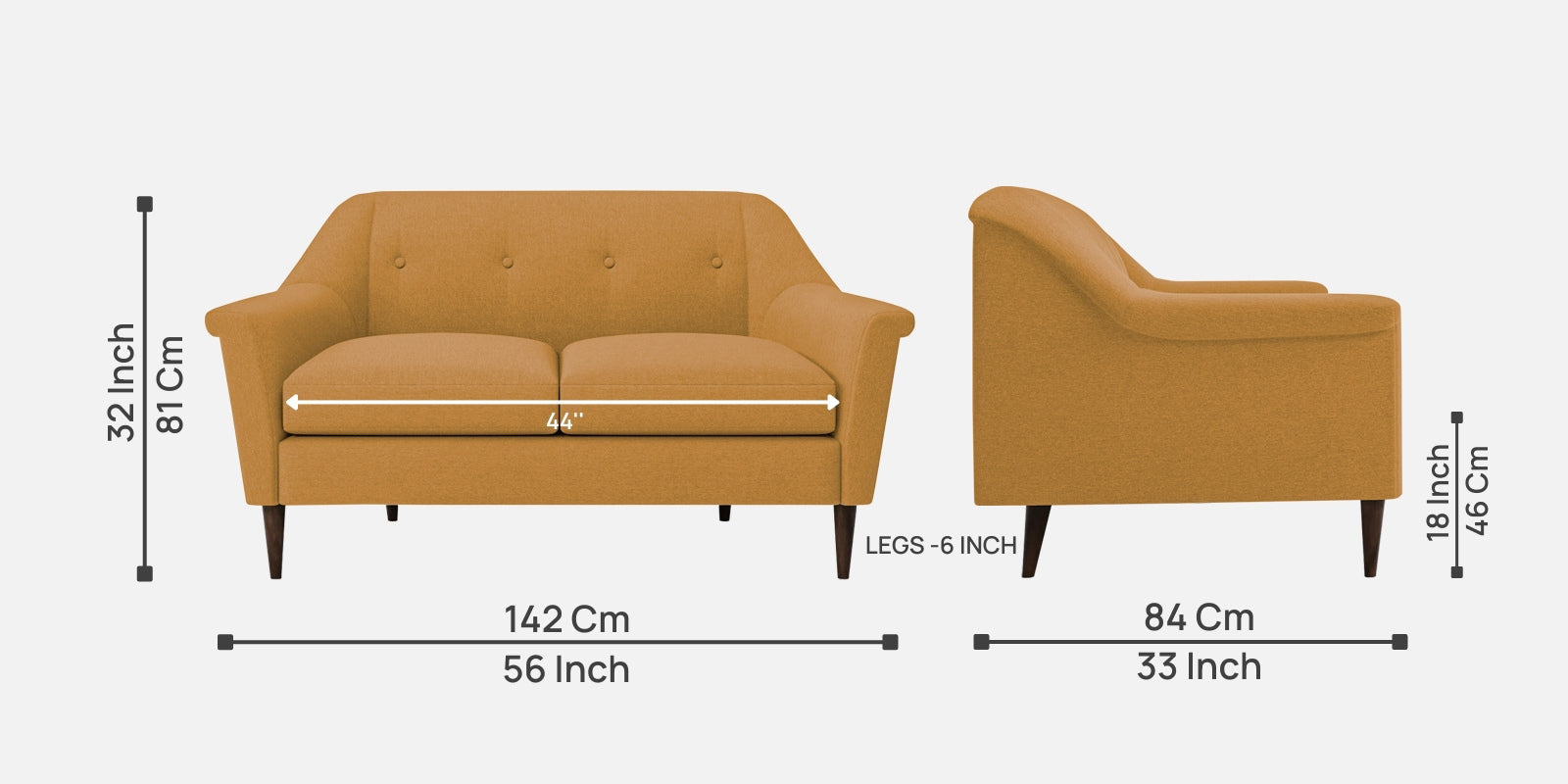 Homer Fabric 2 Seater Sofa In Corn Yellow Colour - Febonic Living