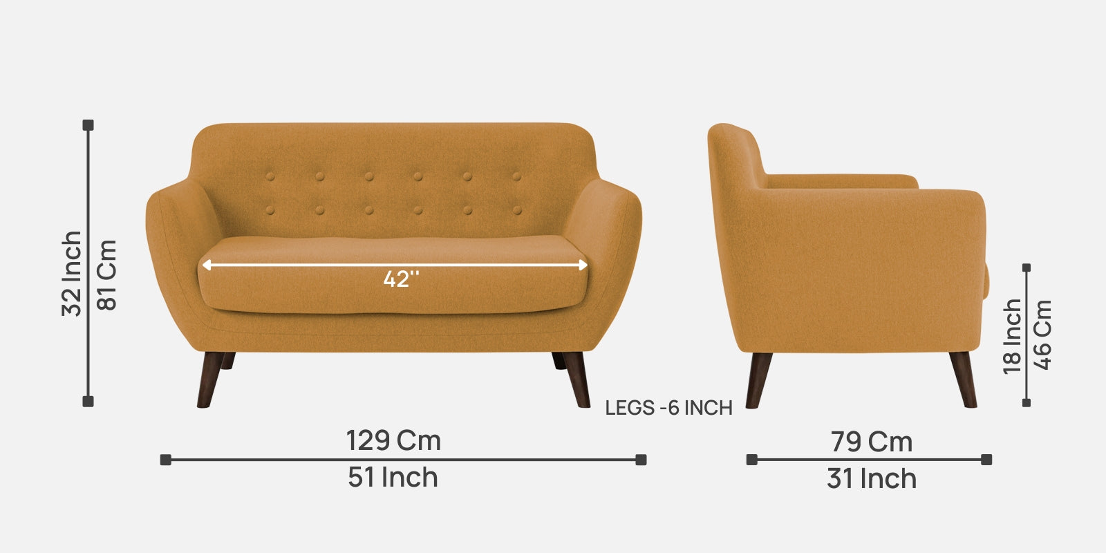 Goofy Fabric 2 Seater Sofa In Corn Yellow Colour - Febonic Living
