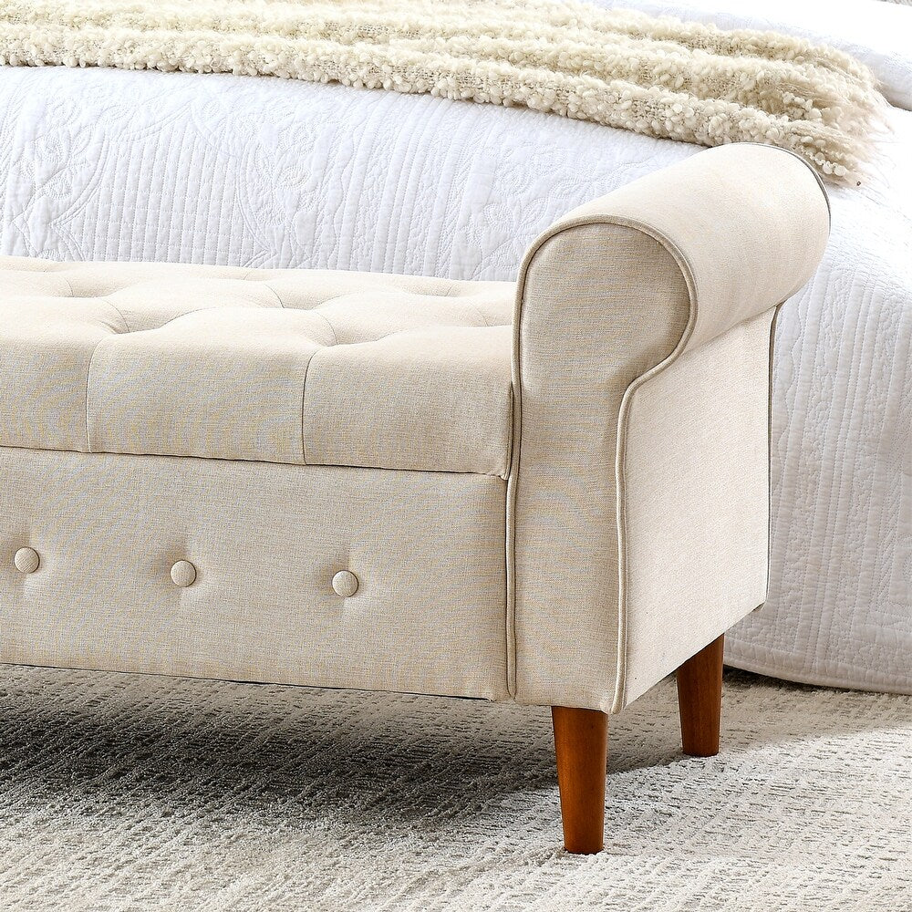 Dublin Fabric 3 Seater Recamier In Ivory Beige Colour With Storage - Febonic Living