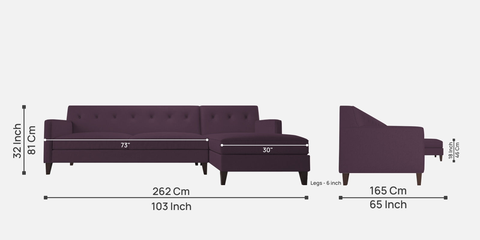 Miller Fabric LHS Sectional Sofa (3+Lounger) In Greek Purple Colour - Febonic Living