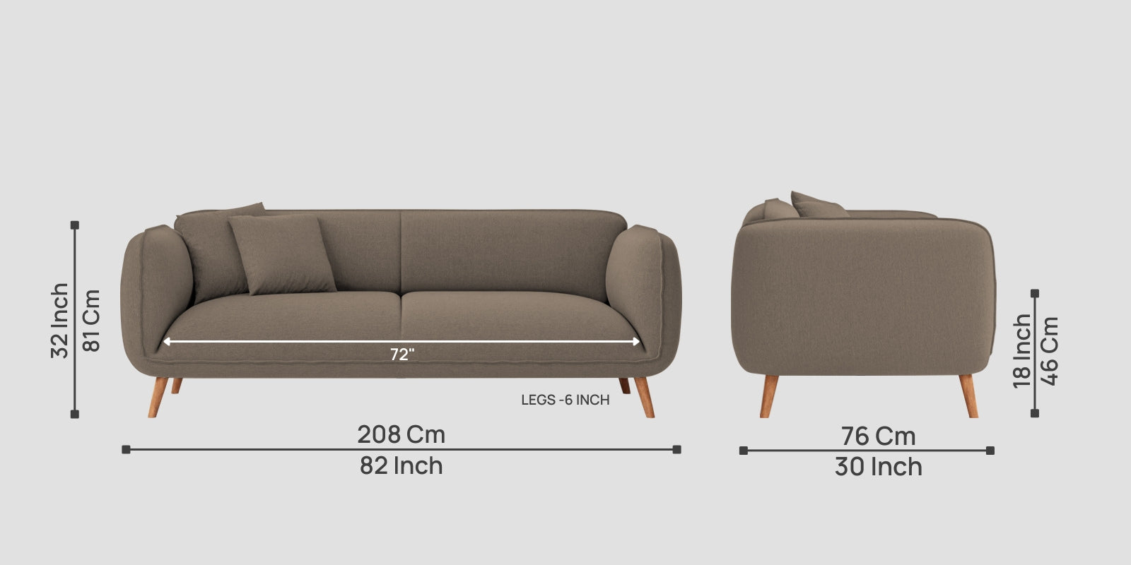 Zia Fabric 3 Seater Sofa In Hazel Beige Colour - Febonic Living