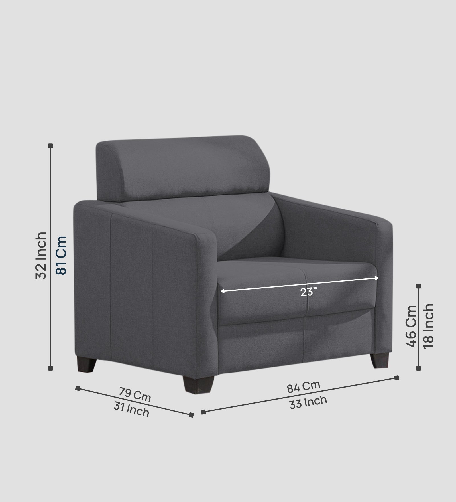 Devo Fabric 1 Seater Sofa In Maba Grey Colour - Febonic Living