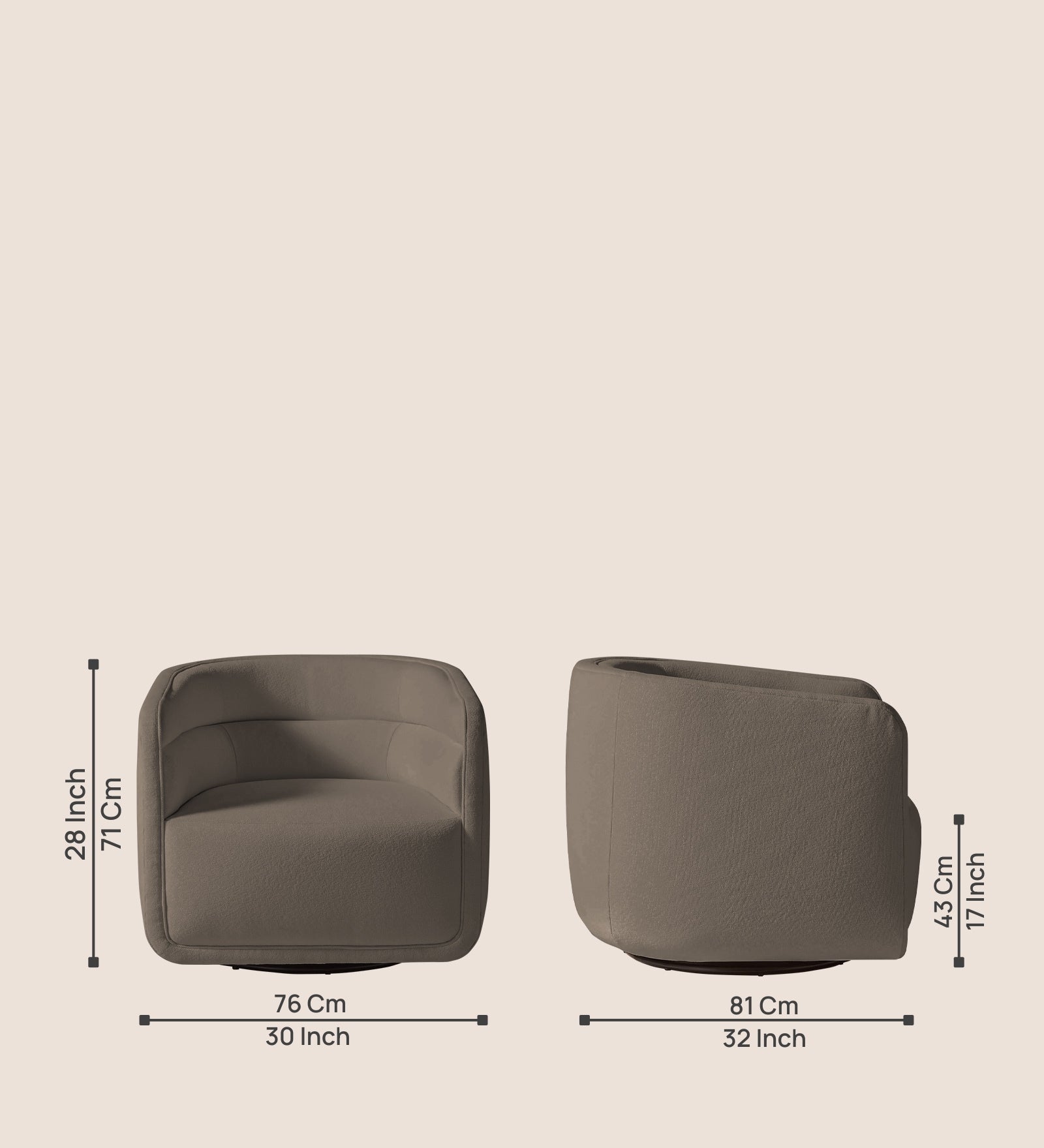 Ria Fabric Swivel Chair in Hazel Beige Colour