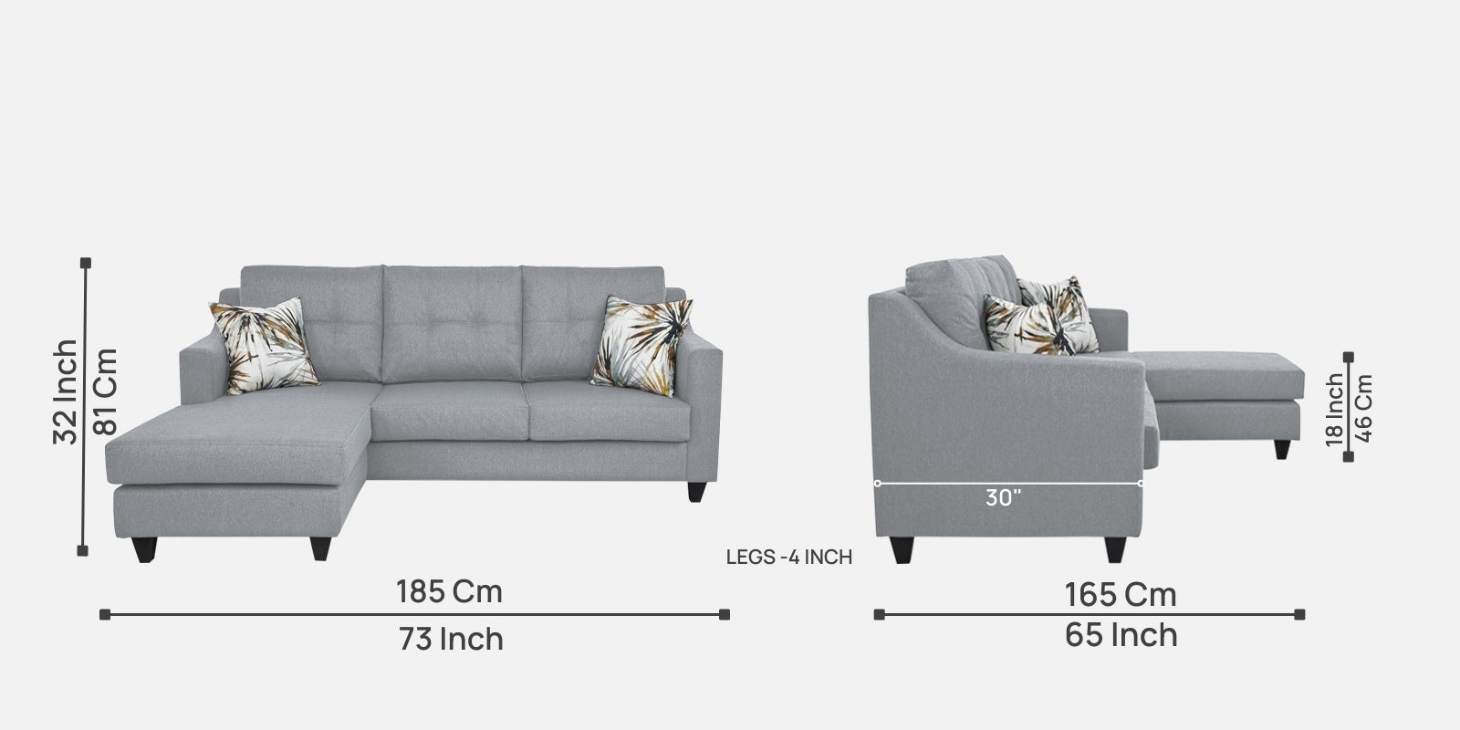 Welly Fabric RHS Sectional Sofa (2+Lounger) In Coin Grey Colour - Febonic Living