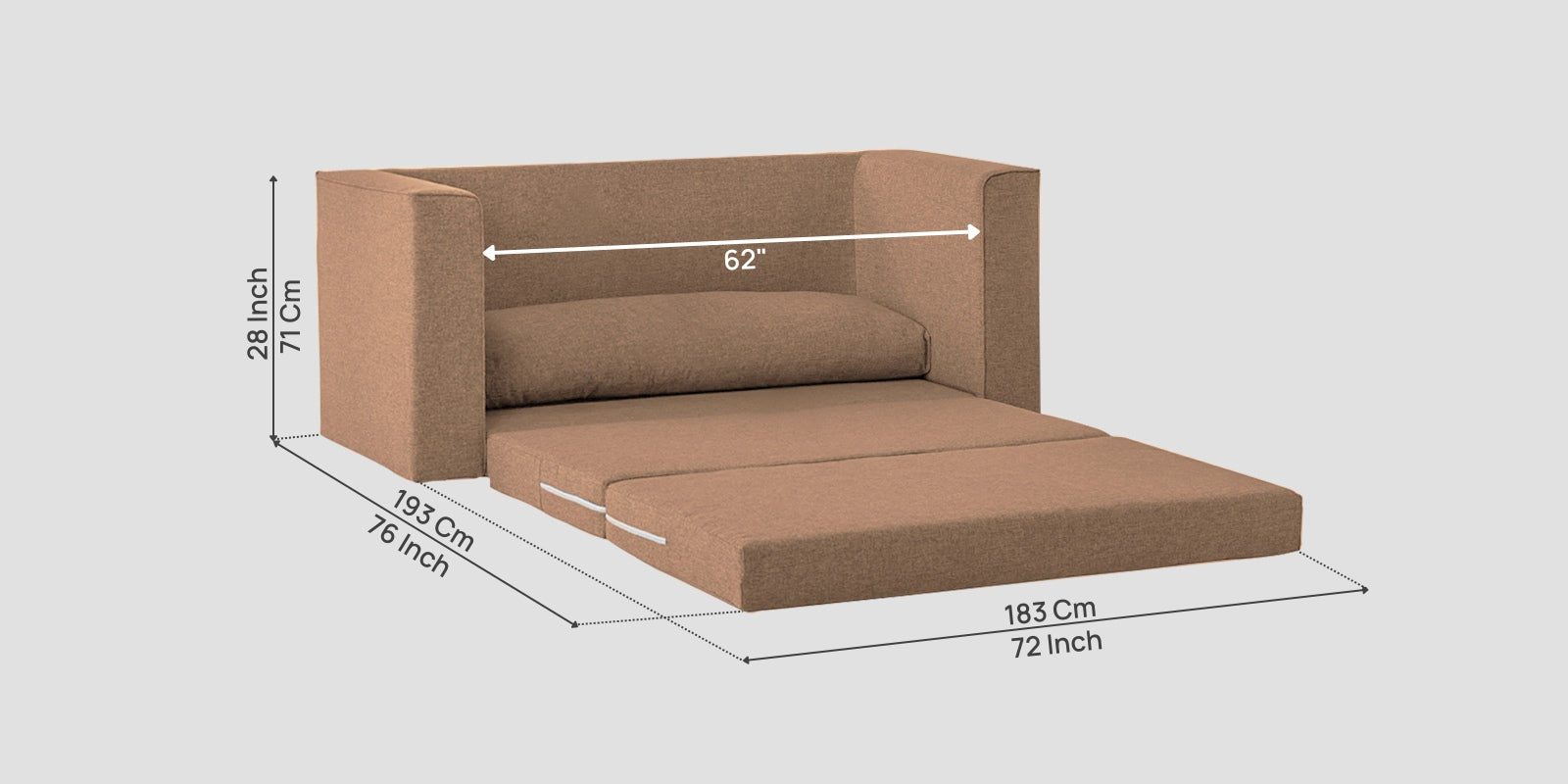Kenia Fabric 3 Seater Foldable Sofa Cum Bed In Cosmic Beige Colour - Febonic Living