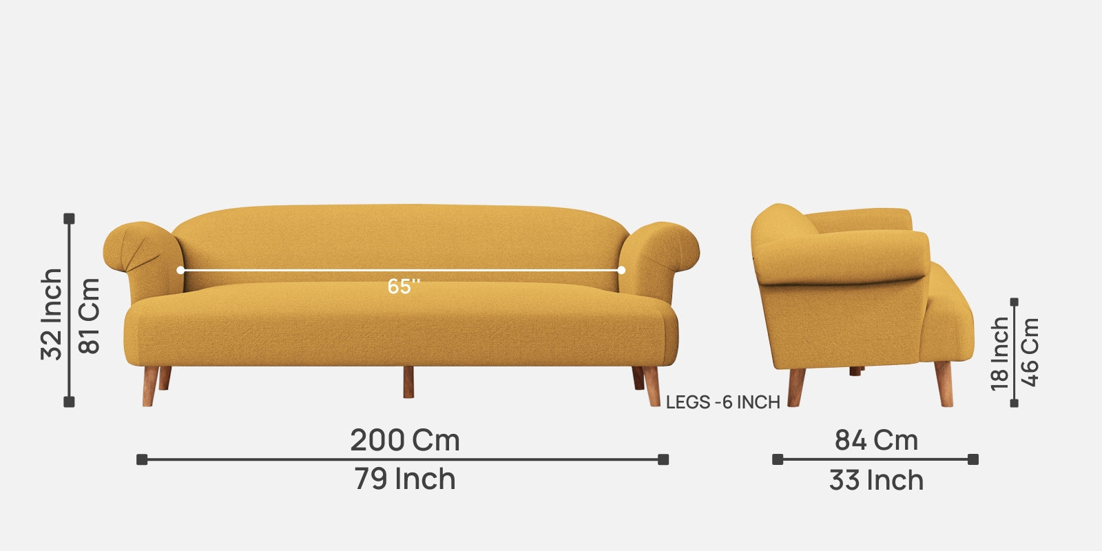 Barber Fabric 3 Seater Sofa In Corn Yellow Colour - Febonic Living
