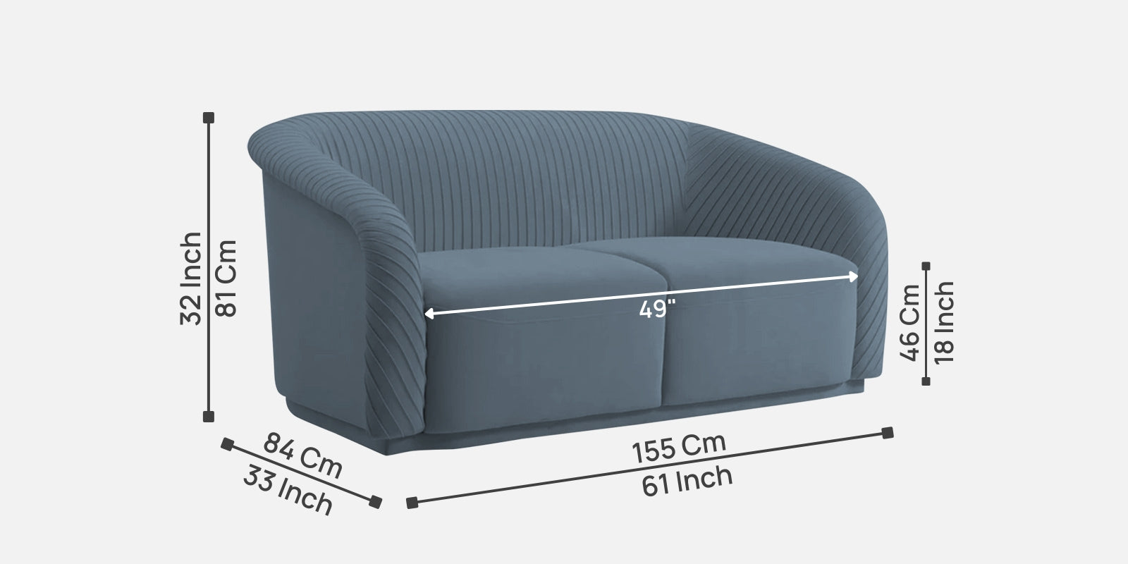 Yara Velvet Fabric 2 Seater Sofa In Oxford Blue Colour - Febonic Living