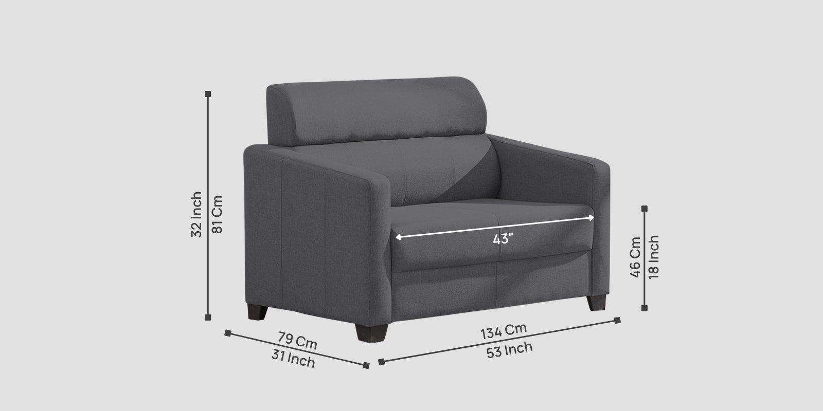 Devo Fabric 2 Seater Sofa In Maba Grey Colour - Febonic Living