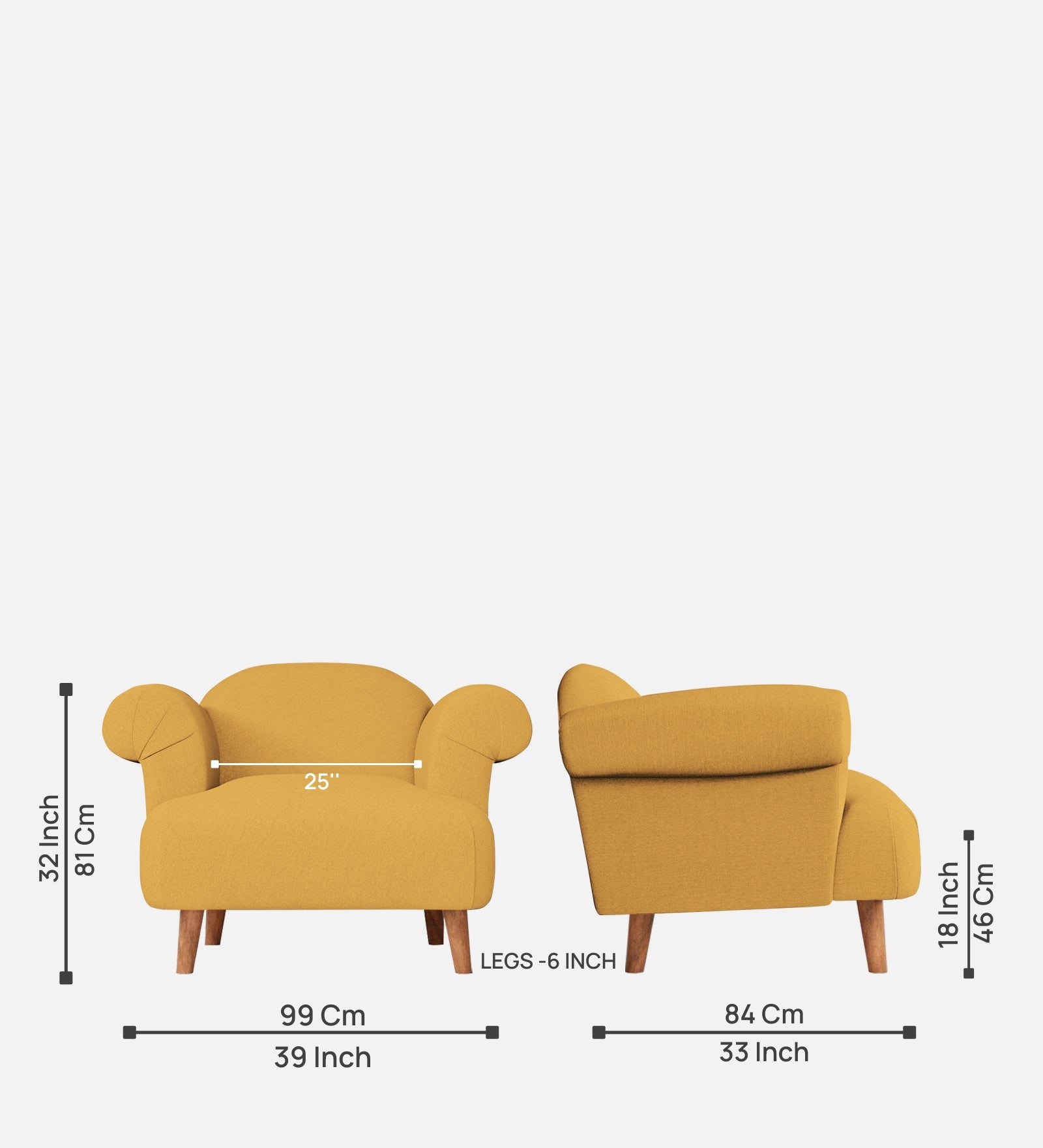 Barber Fabric 1 Seater Sofa In Corn Yellow Colour - Febonic Living