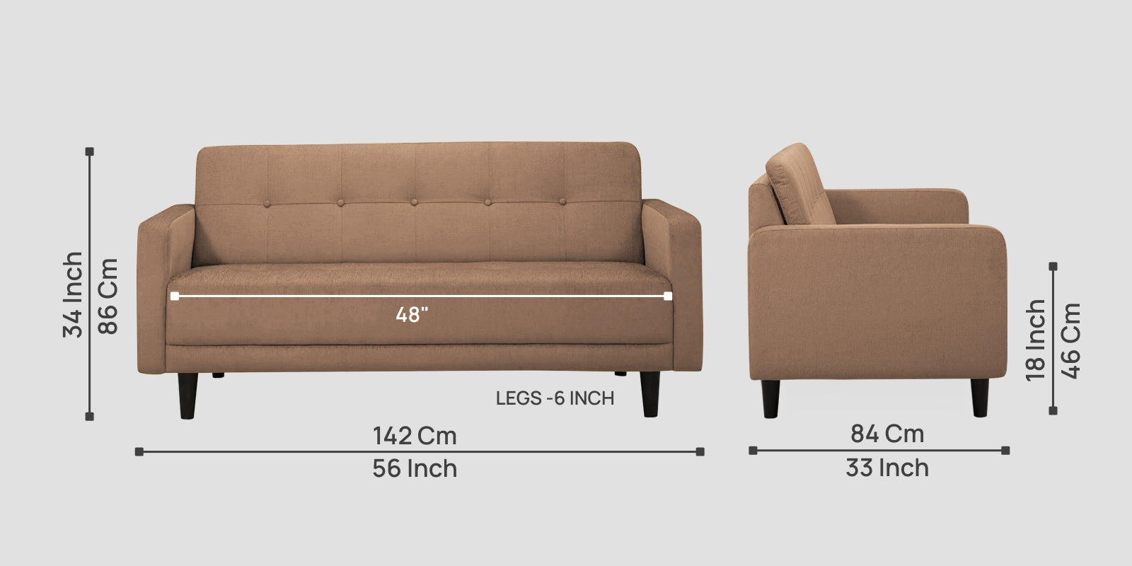 Noha Fabric 2 Seater Sofa In Cosmic Beige Colour - Febonic Living