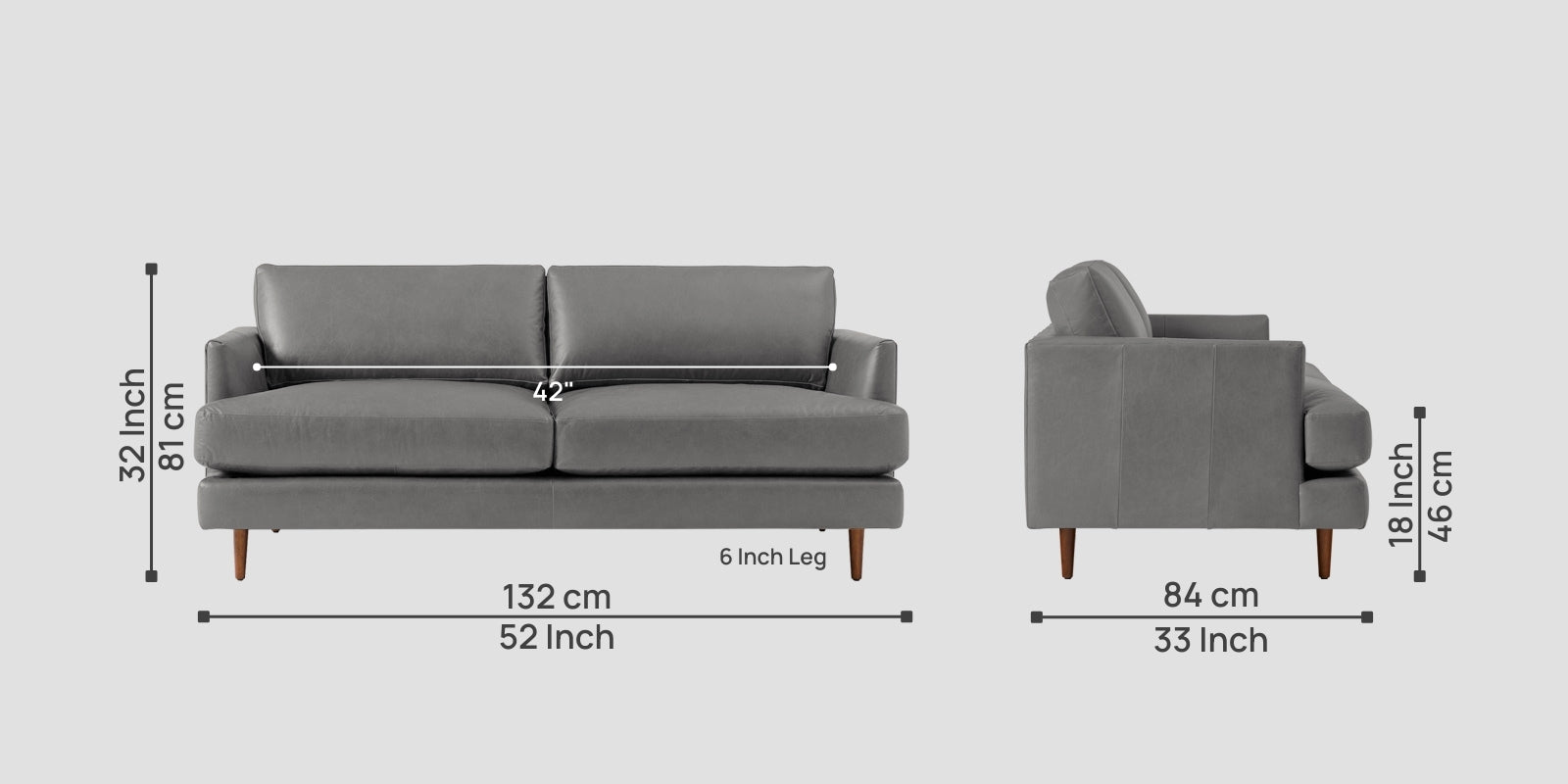 Sterio Leatherette 2 Seater Sofa In Dim Grey Colour - Febonic Living