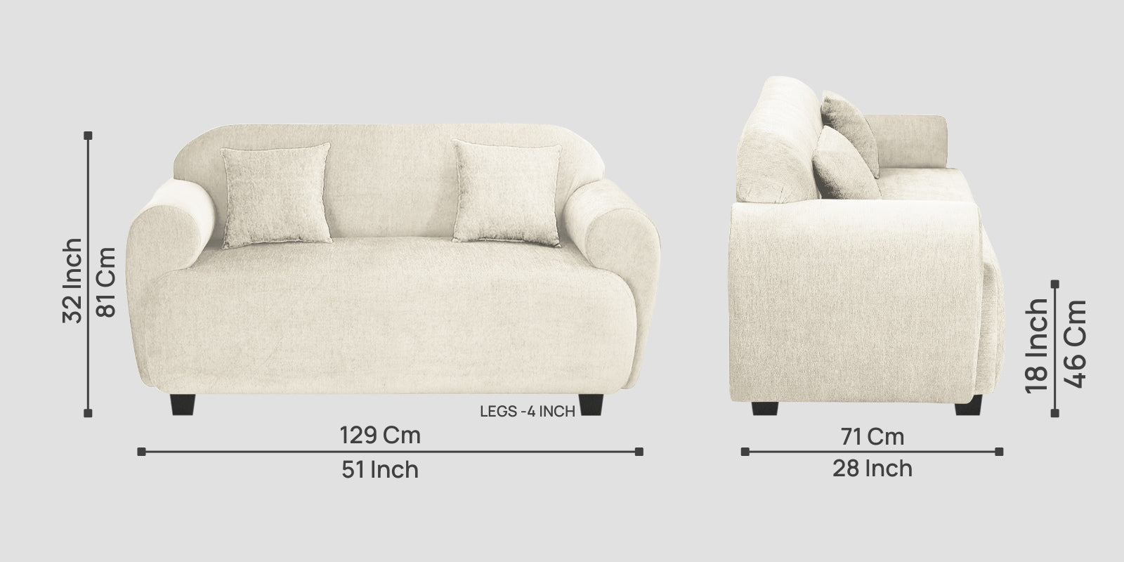 Apollo Fabric 2 Seater Sofa InIvory Cream Colour - Febonic Living